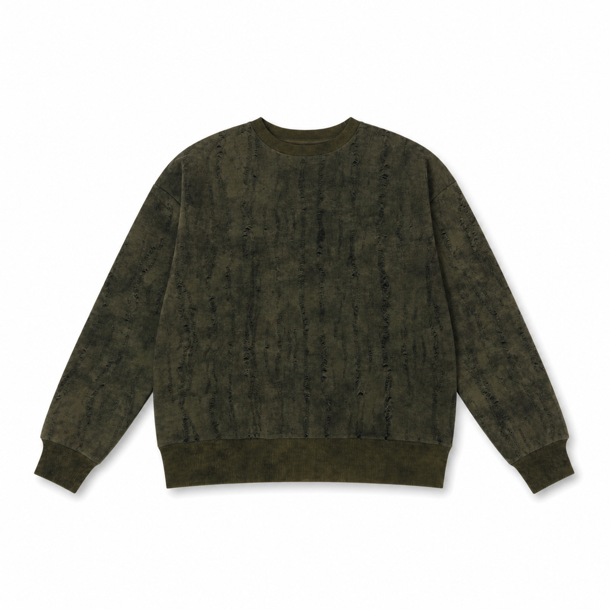 Distressed Jacquard Crew Neck Sweatshirt