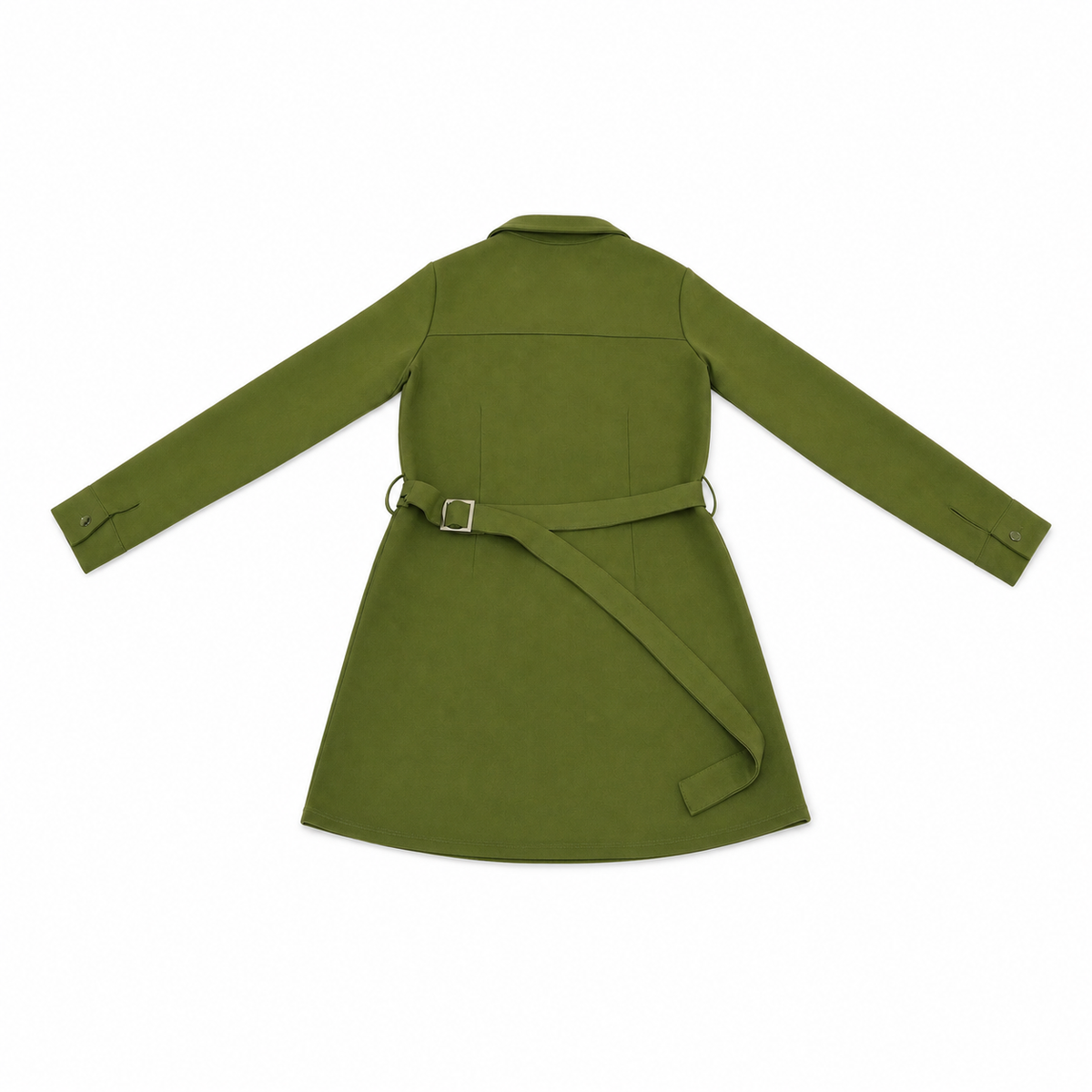 Women Suede Belted Long Sleeve Shirt Dress