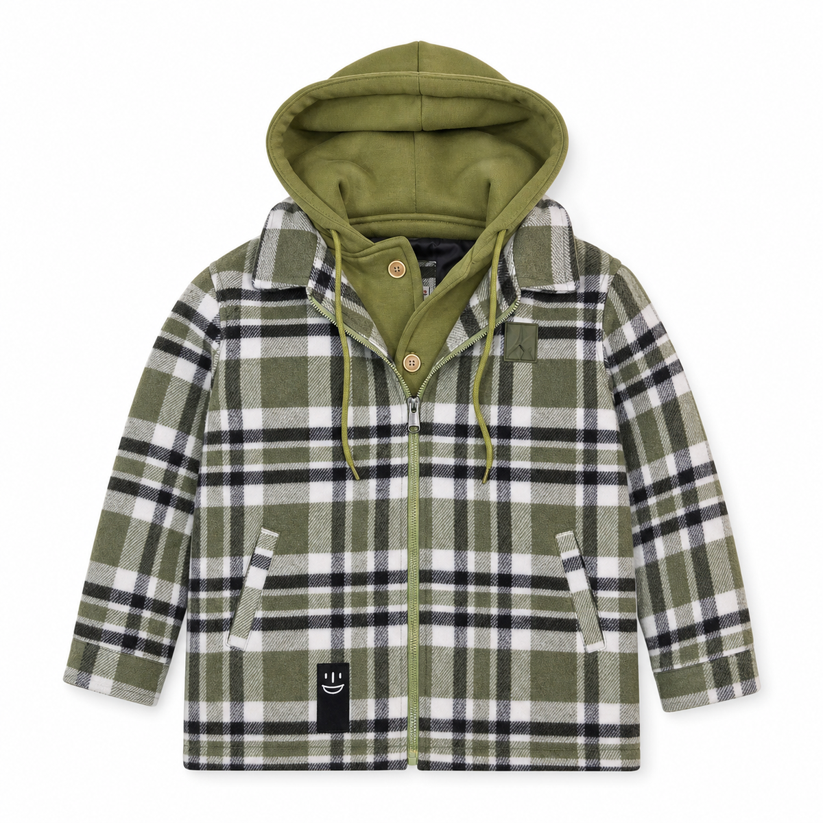 Kids Padded Hooded Plaid Jacket