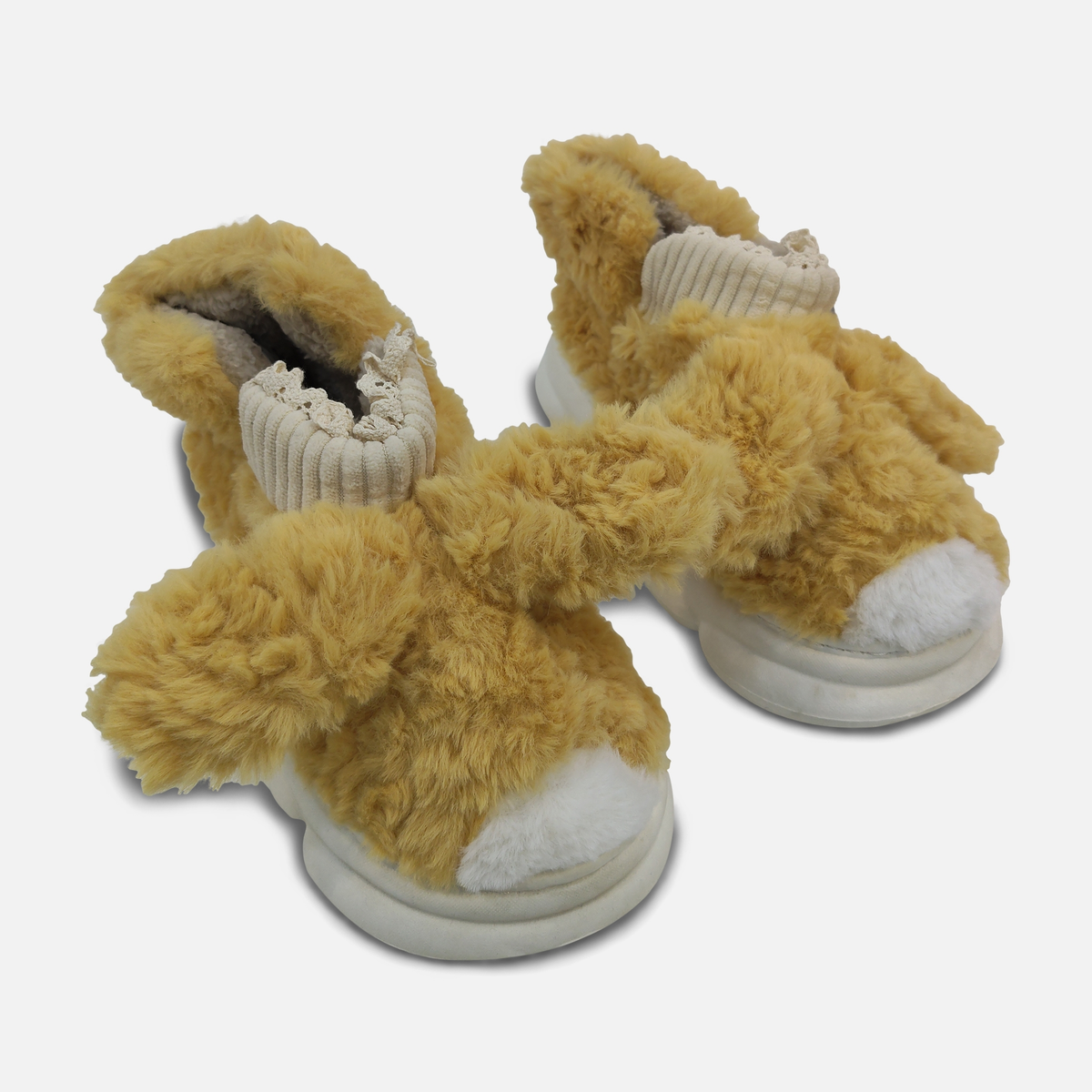 Women Plush Bunny Ear Slipper Boots