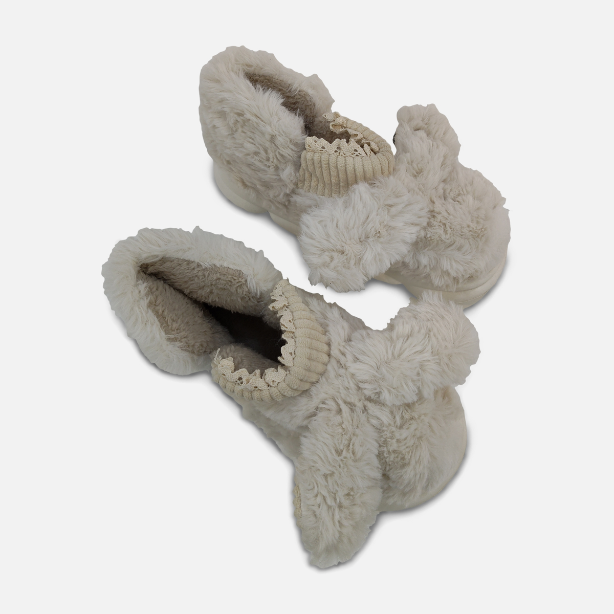 Women Plush Bunny Ear Slipper Boots