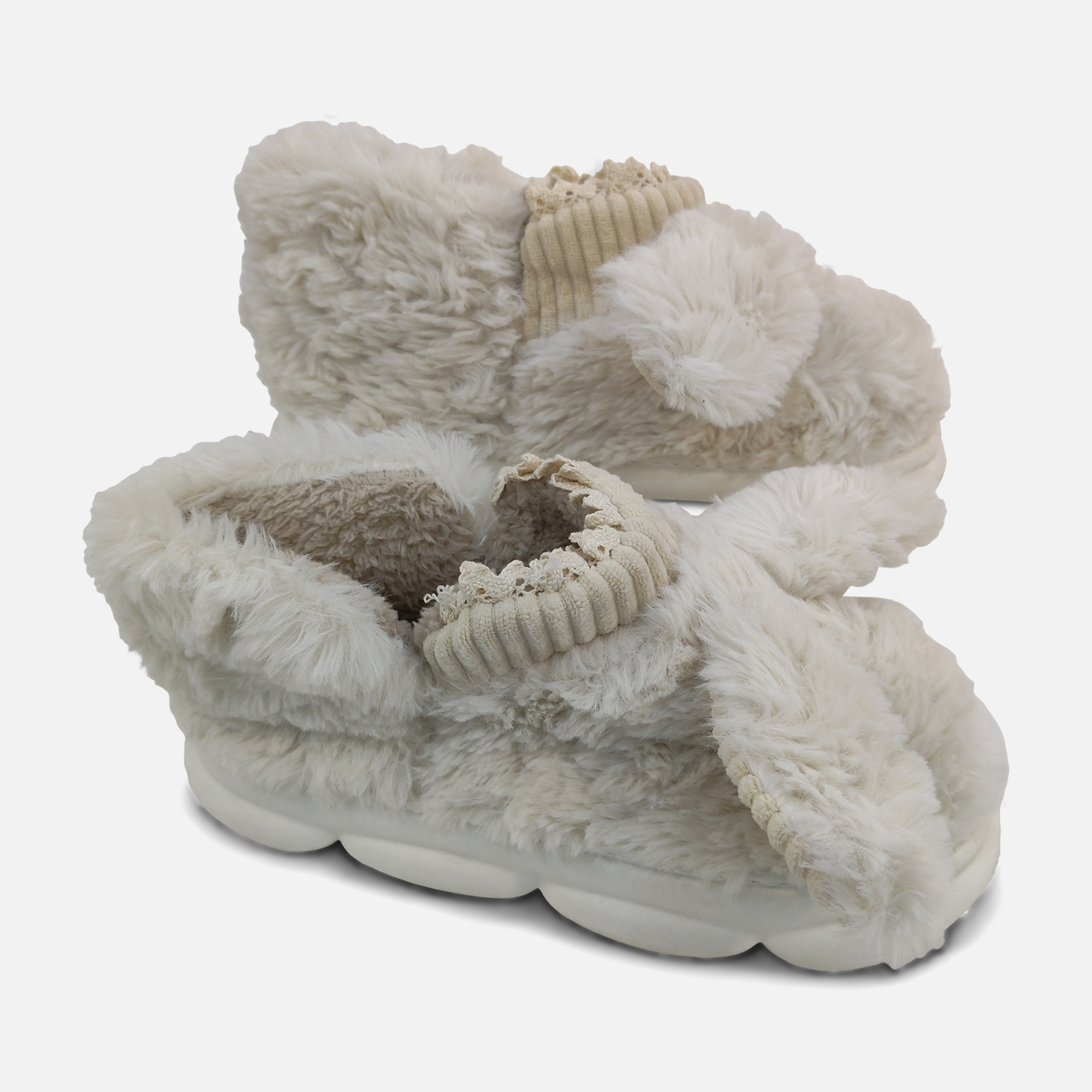 Women Plush Bunny Ear Slipper Boots