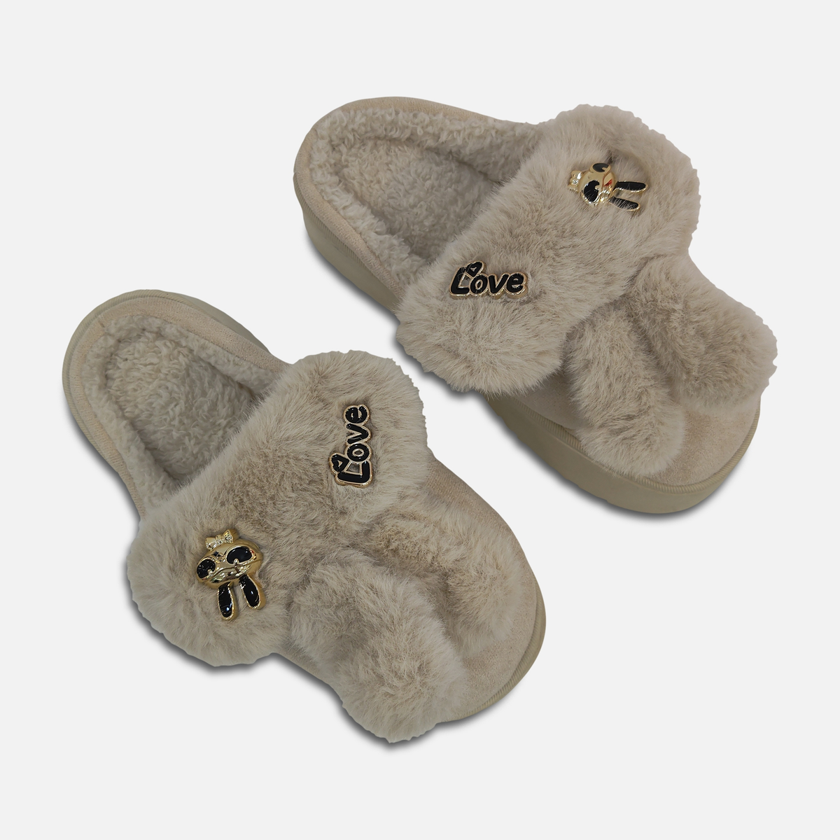 Women Faux Fur Platform Slippers