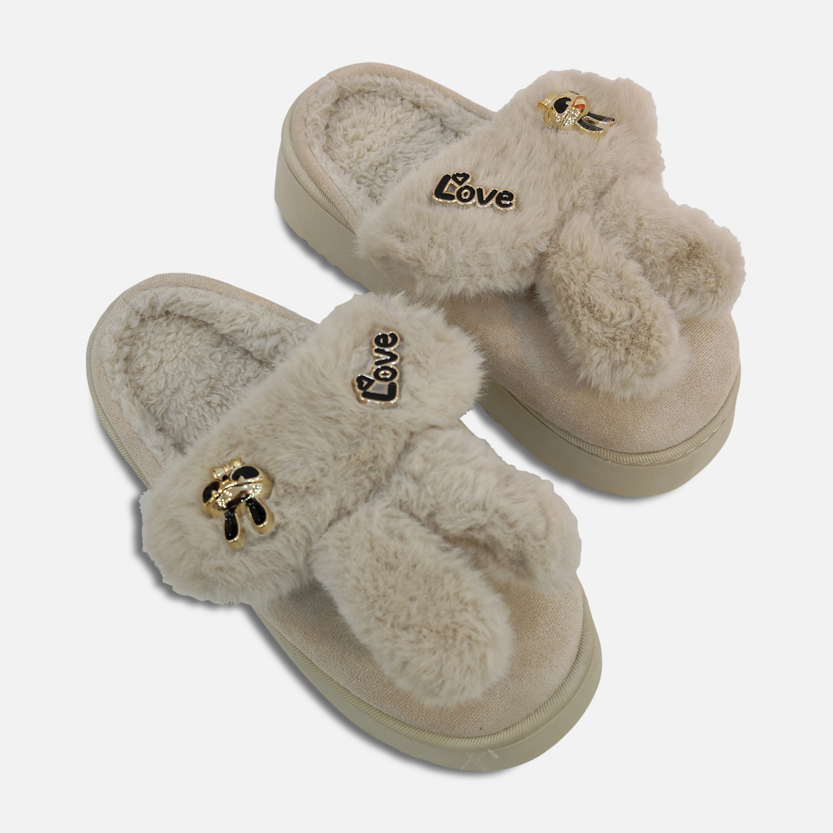 Women Faux Fur Platform Slippers