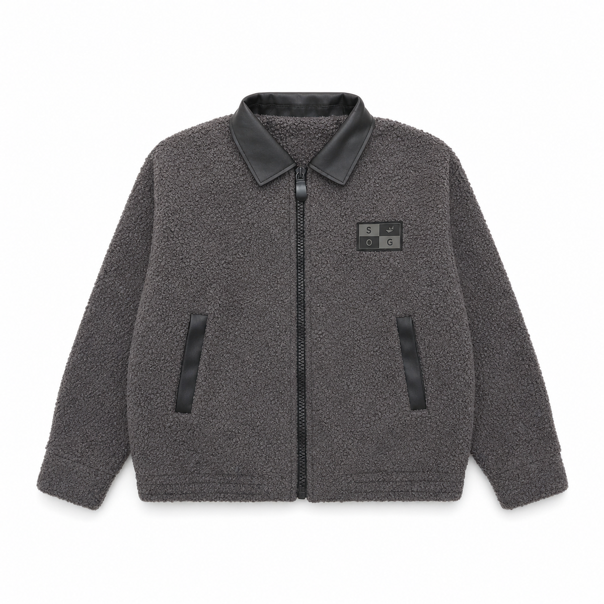 Men Fleece Zip-Up Collared Jacket