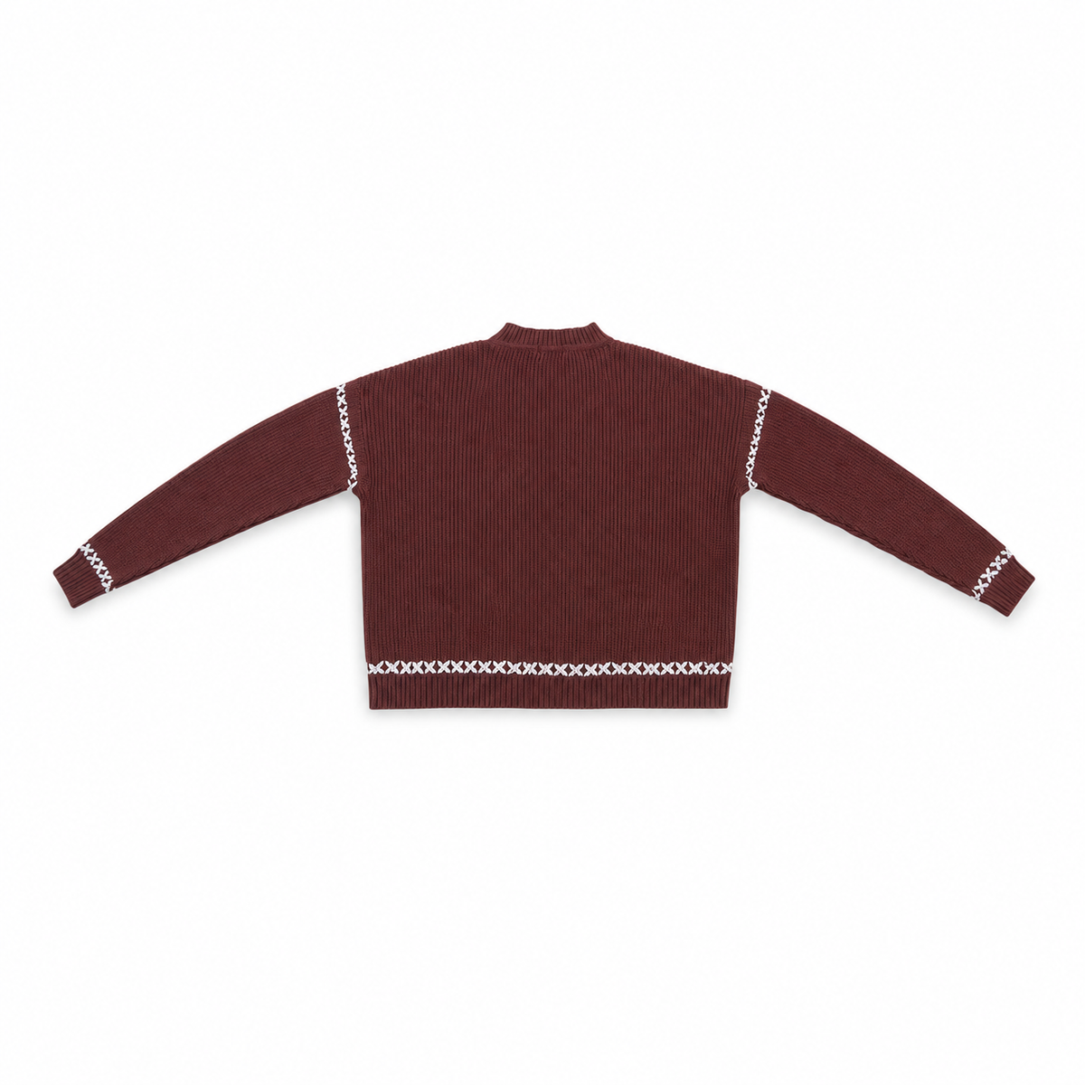 Women Cross-Stitch Ribbed Knit Pullover