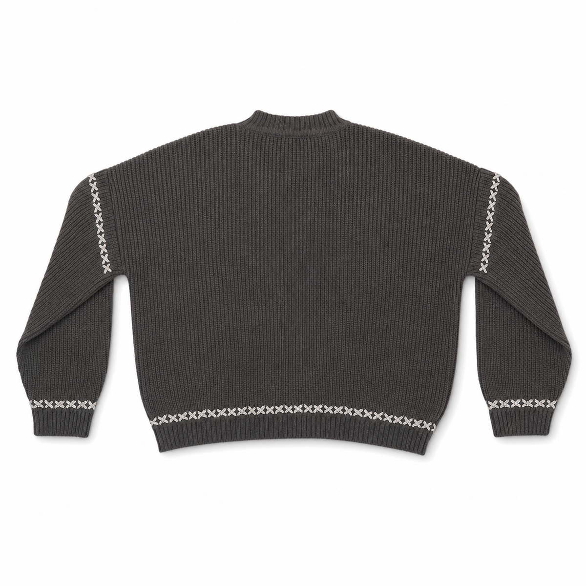 Women Cross-Stitch Ribbed Knit Pullover