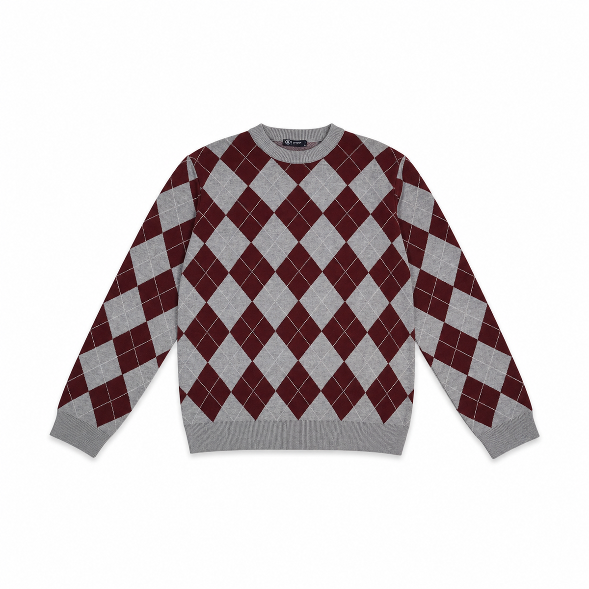 Women Argyle Crew Neck Pullover