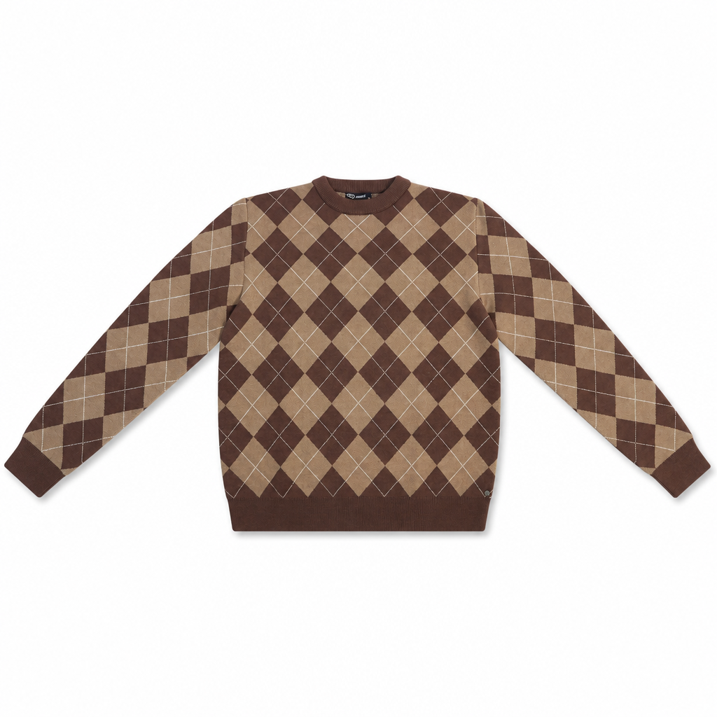 Women Argyle Crew Neck Pullover
