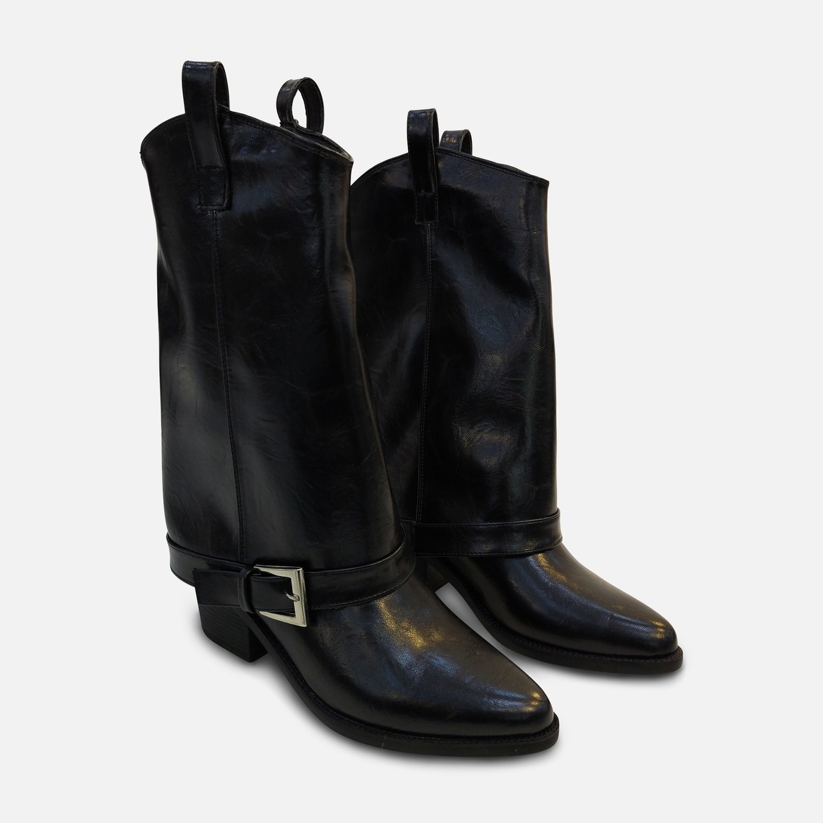Women Western Buckle Strap Boots