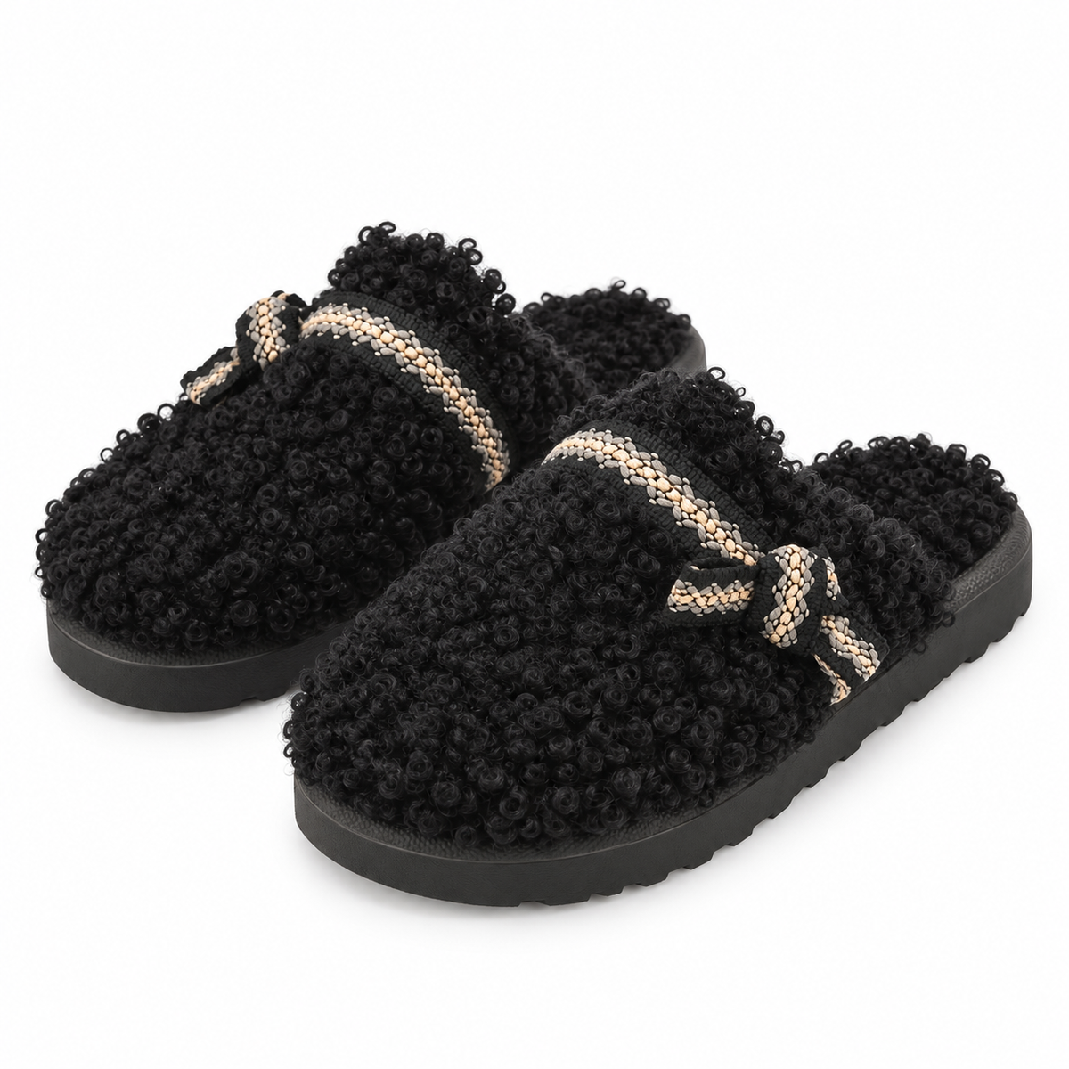 Faux Fur Buckle Mules