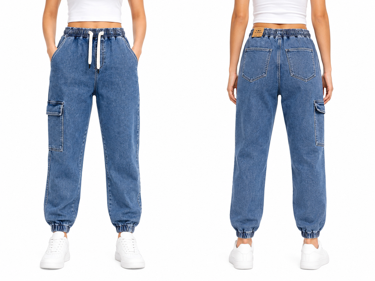 Woman Denim Cargo Jogger Pants