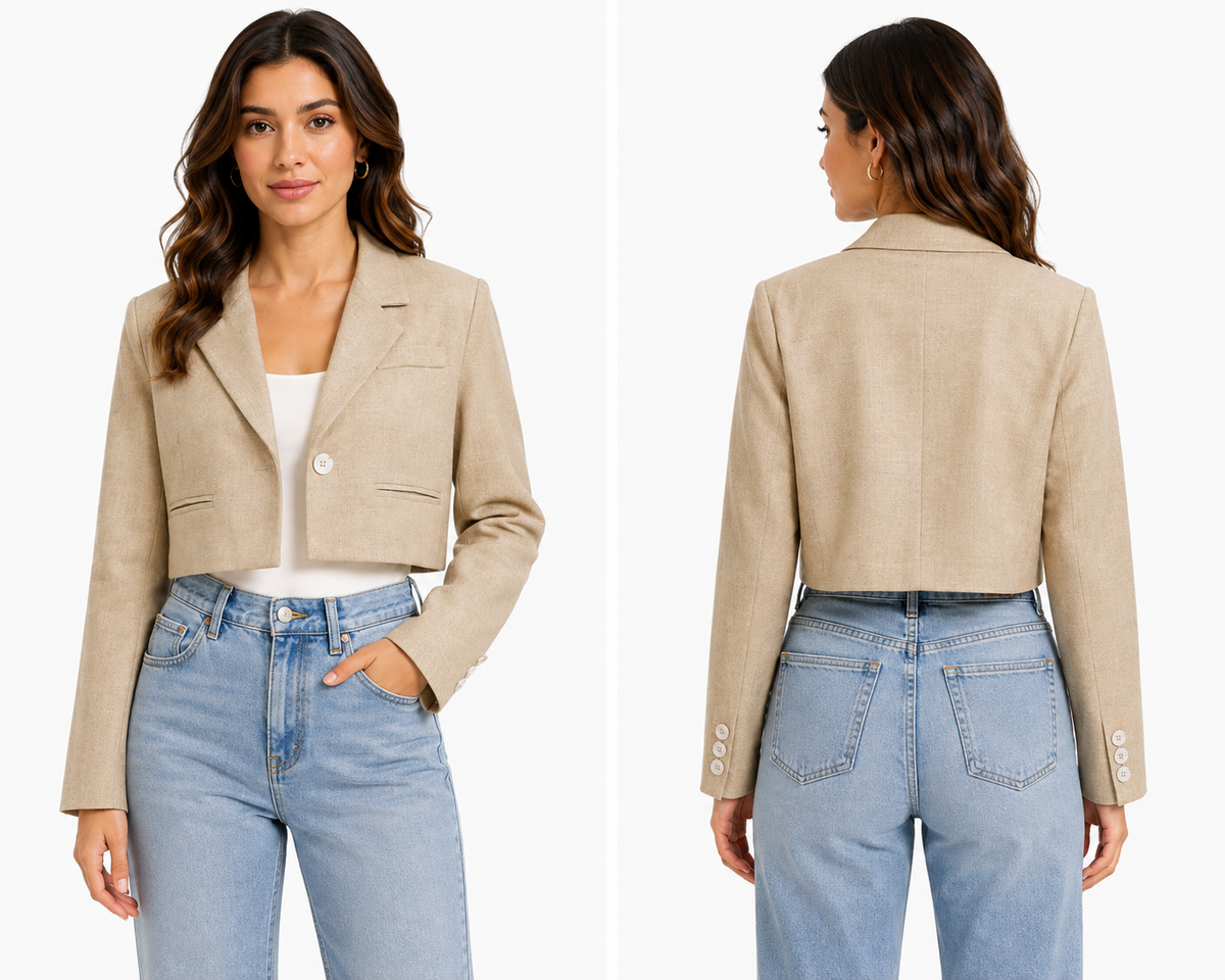 Women Cropped Single-Breasted Blazer