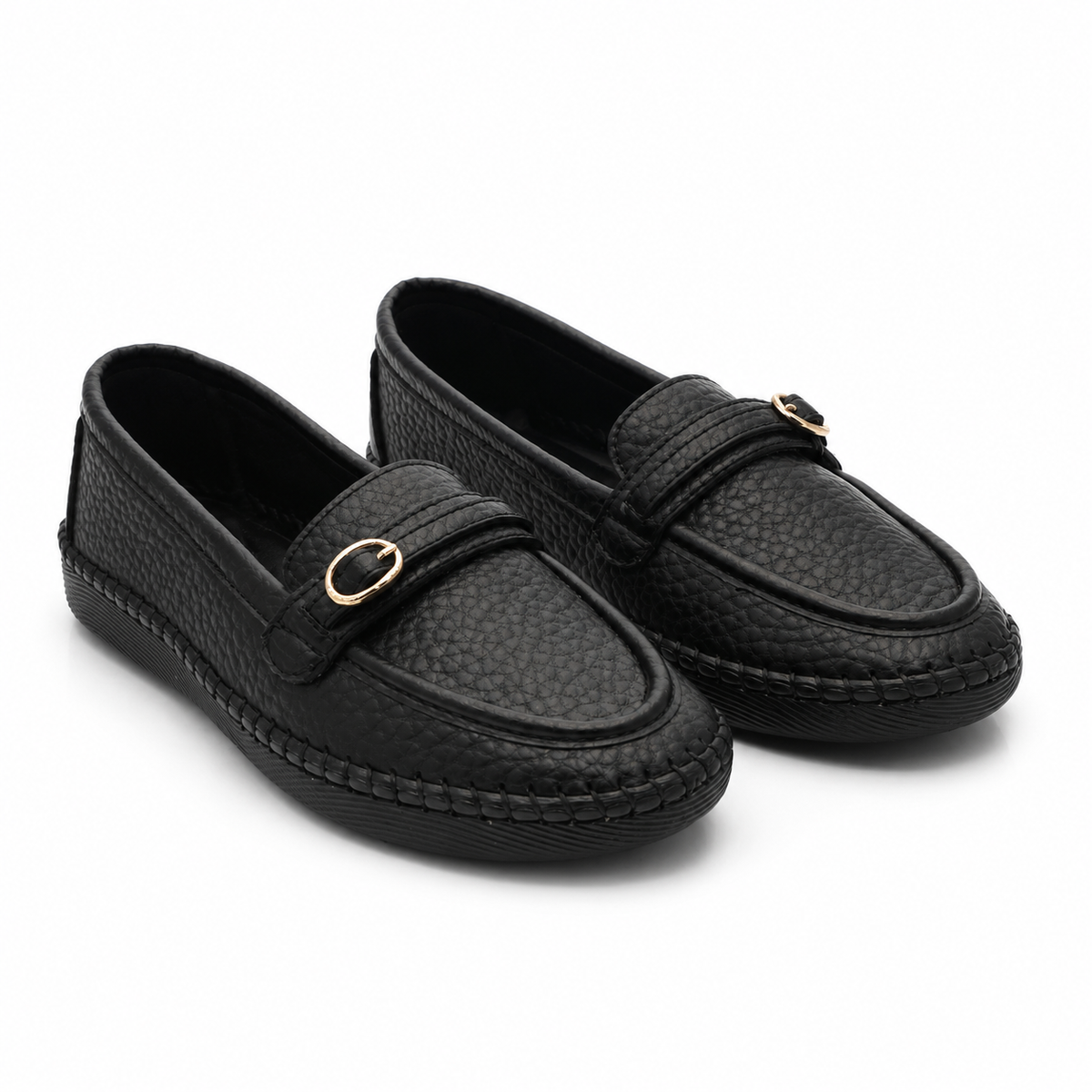 Women Textured Loafers With Metal Buckle