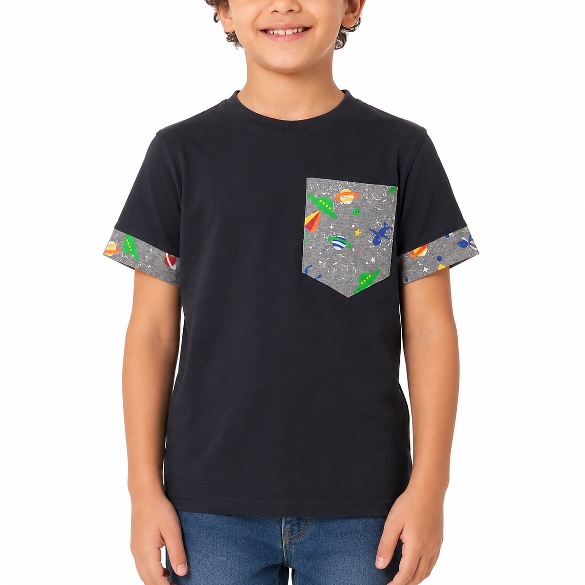 Boys Space Print Pocket T Shirt