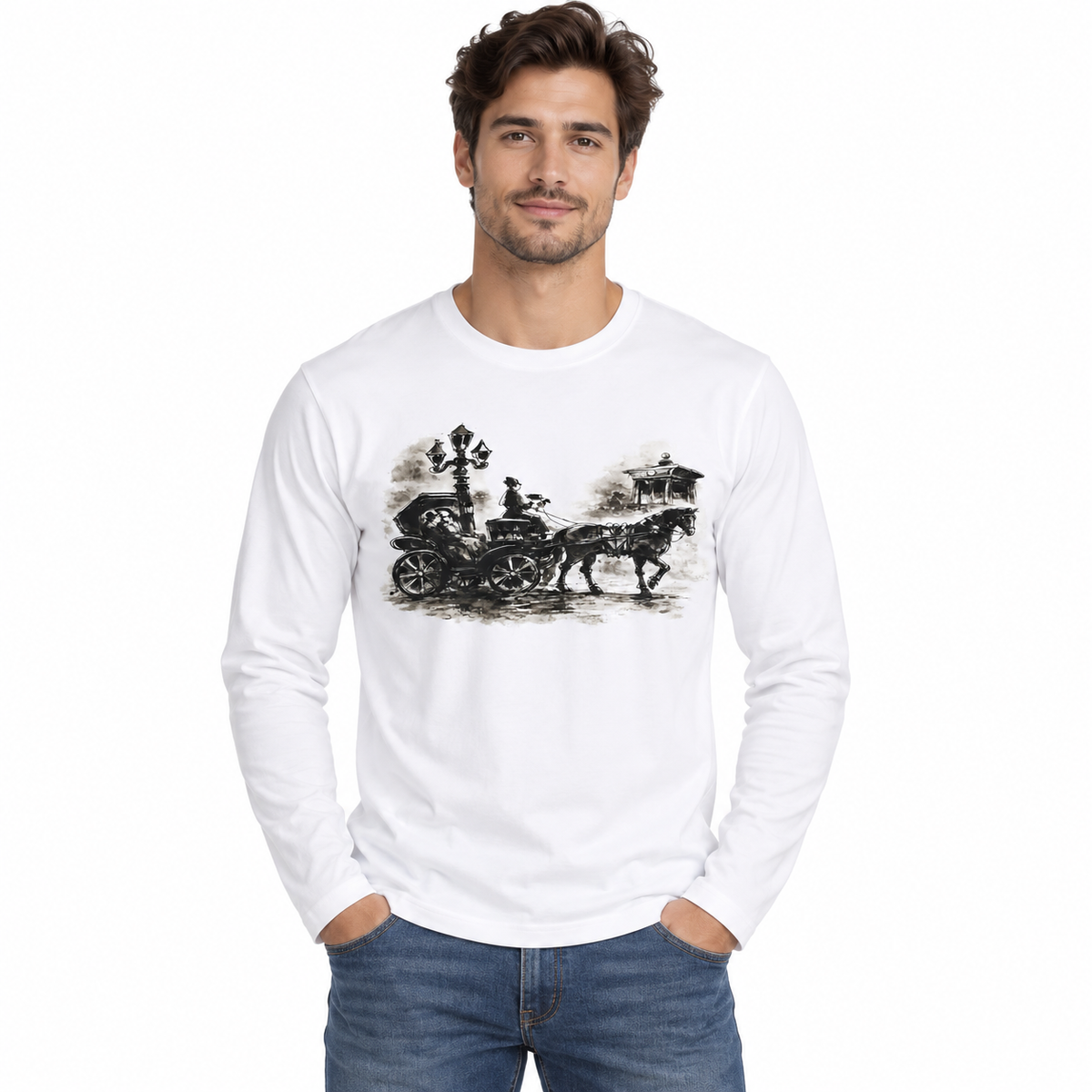 Vintage Carriage Graphic Long Sleeve T-Shirt
