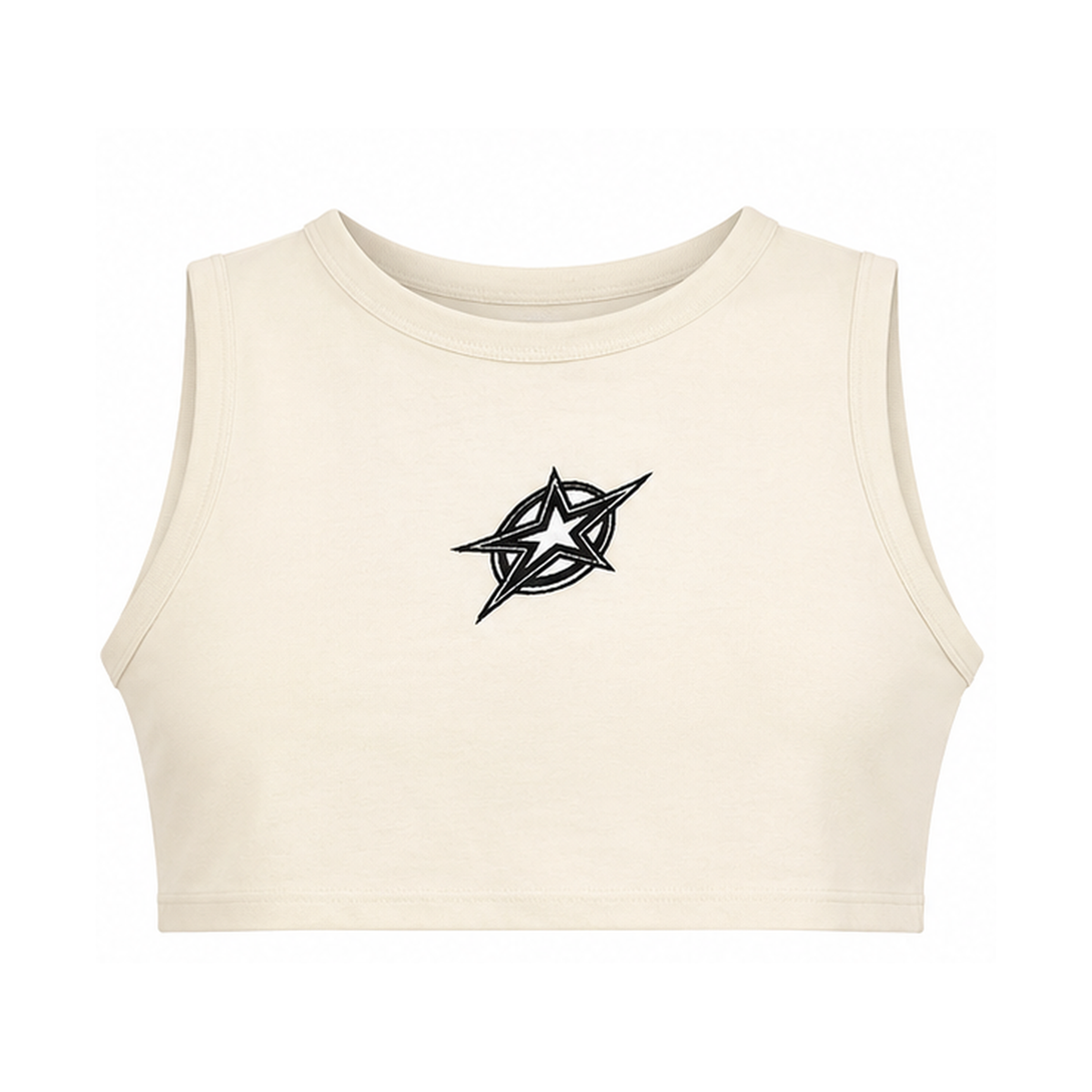Casual Women Cap Sleeve Crop Top With Star Embroidery