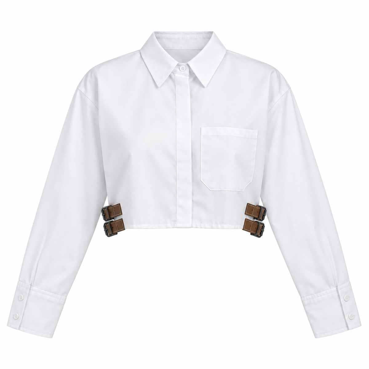 Cropped Shirt With Side Buckle Details
