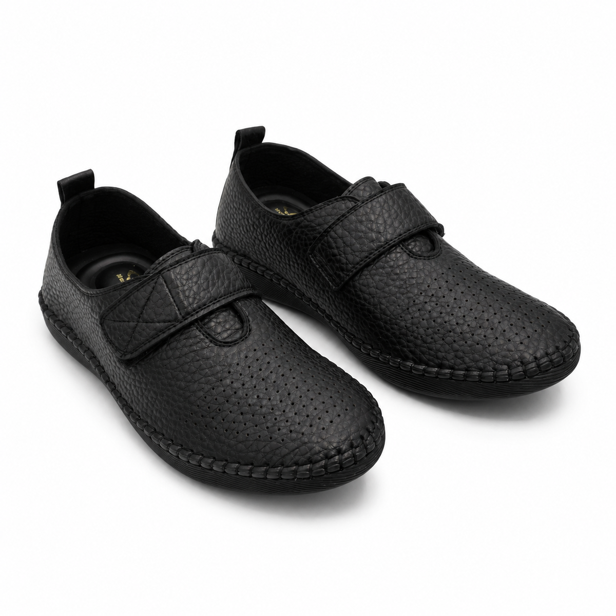 Comfort flats with perforated details and hook-and-loop strap