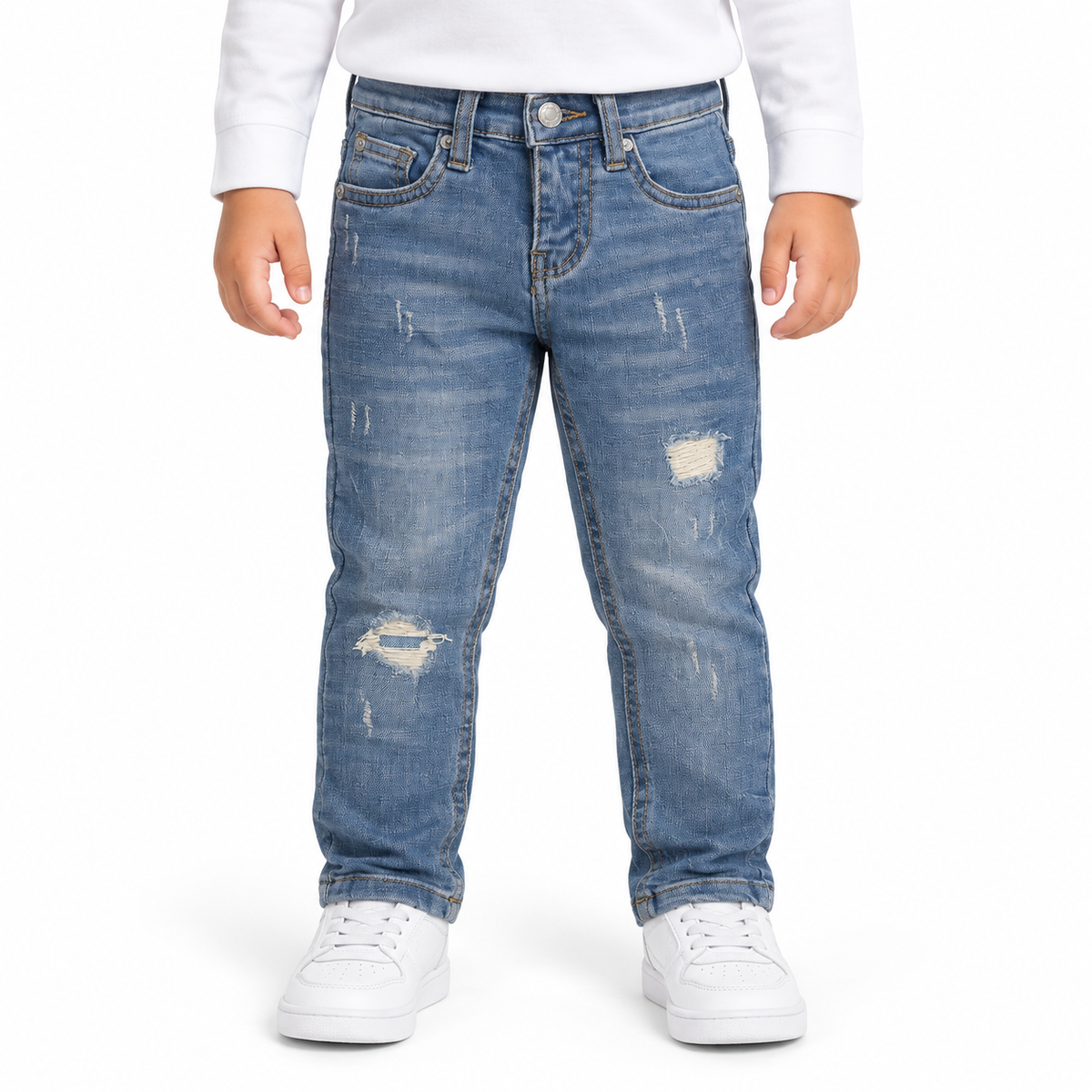 Distressed Jeans With Front Patch Detail