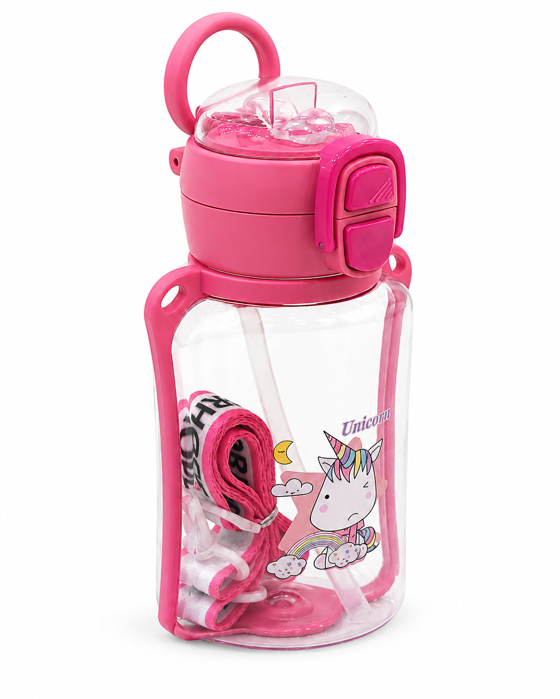 Kids Unicorn Water Bottle With Straw And Carry Strap