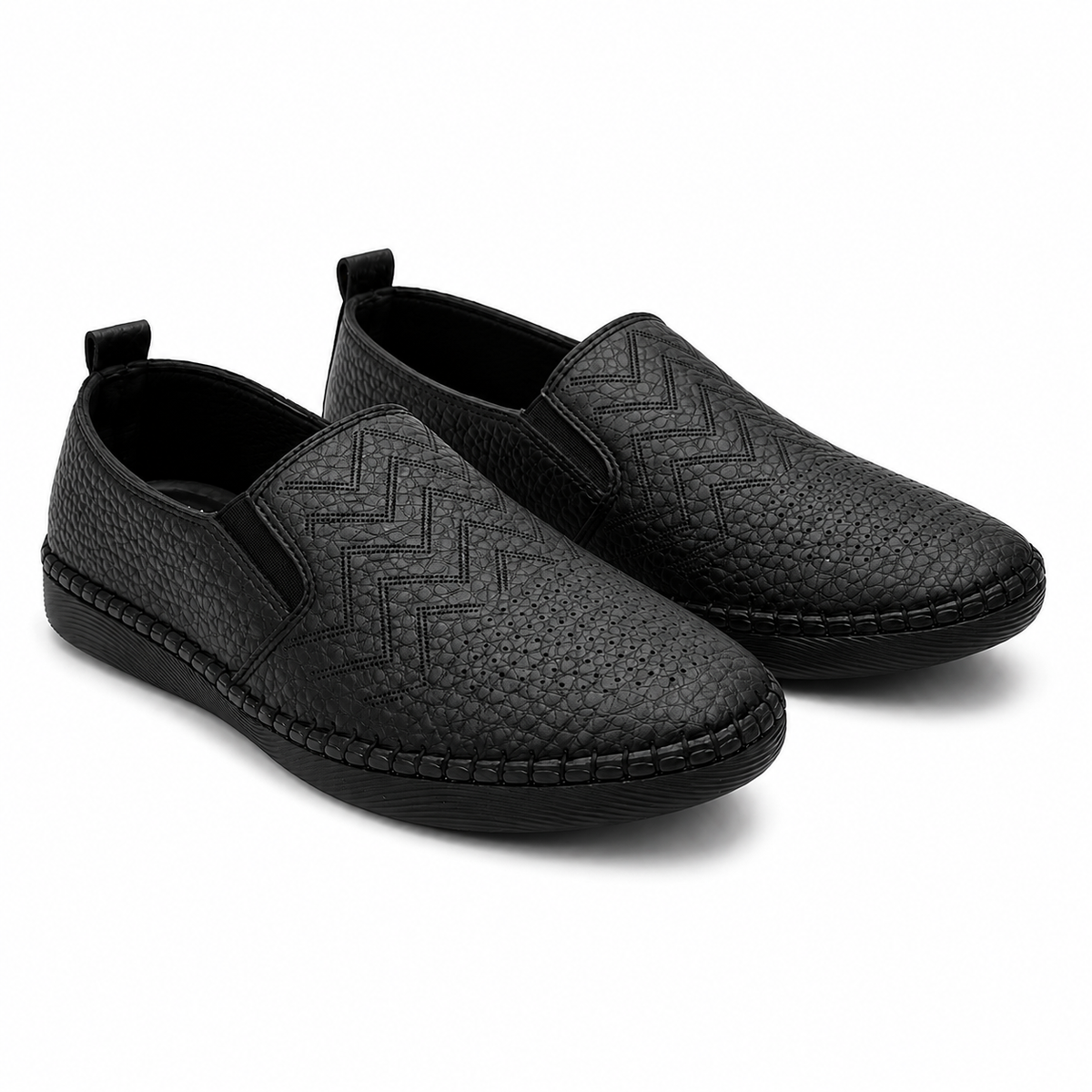 Slip-on flats with perforated geometric details