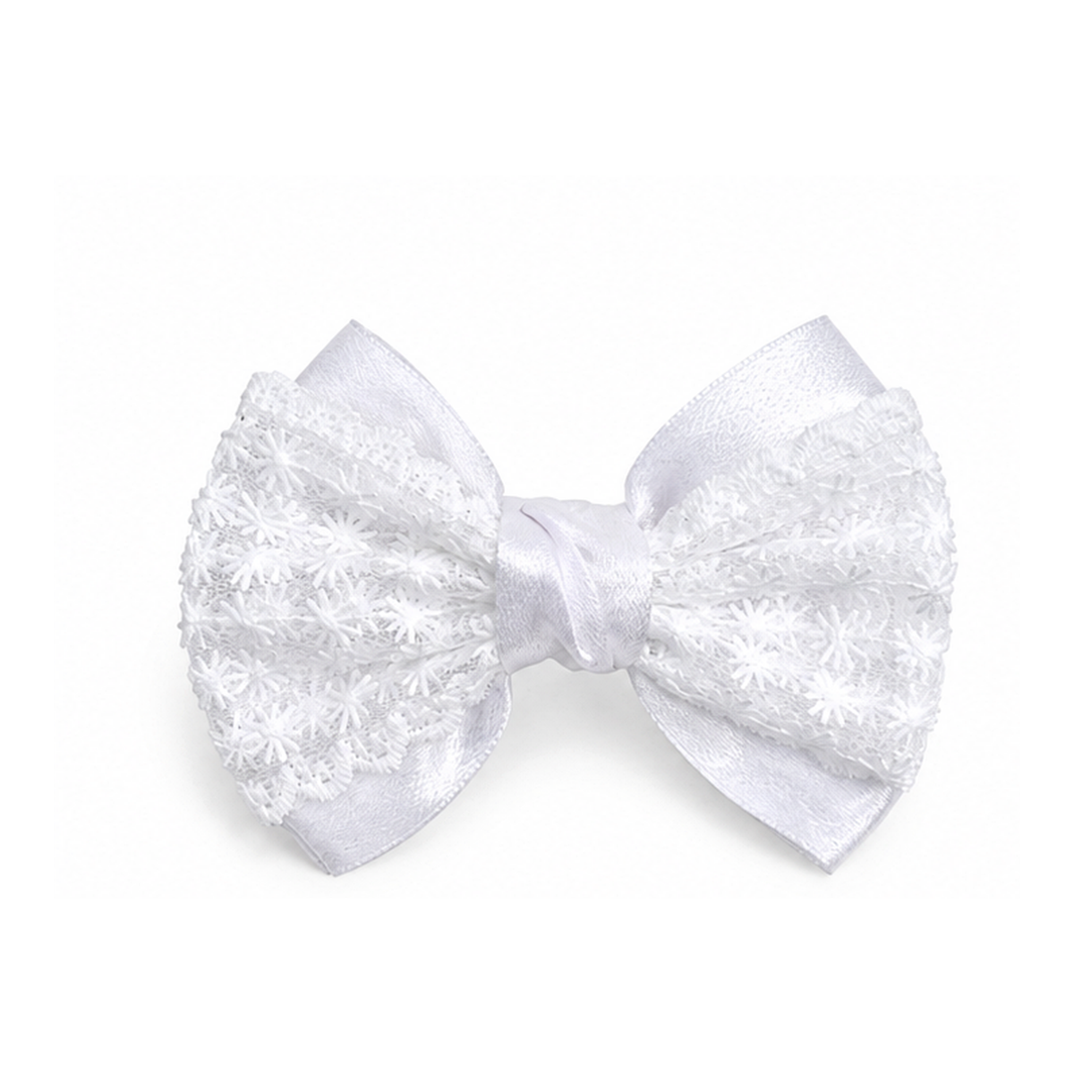 Satin bow headband with embroidered lace