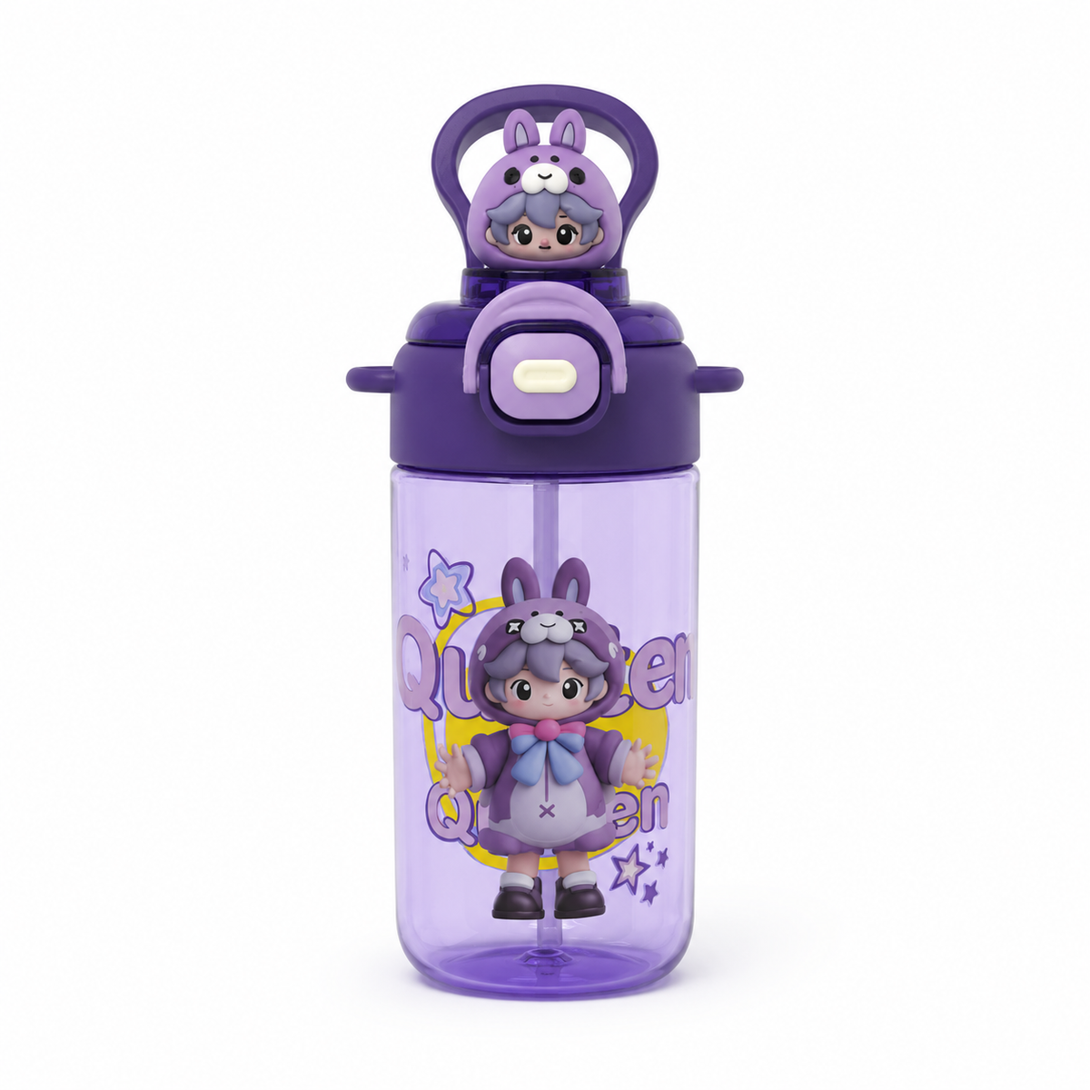 Kids Bunny Water Bottle With Straw And Carry Handle