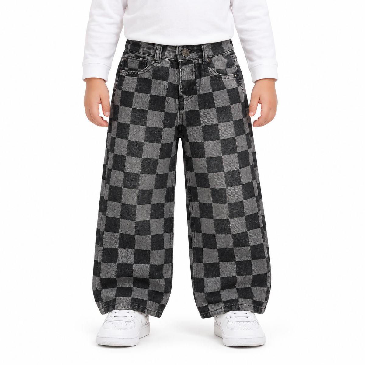 Checkered Wide Leg Jeans