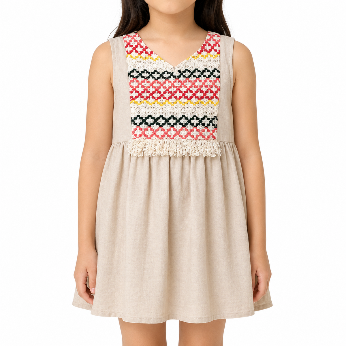 Kids Sleeveless Dress With Woven Front Panel