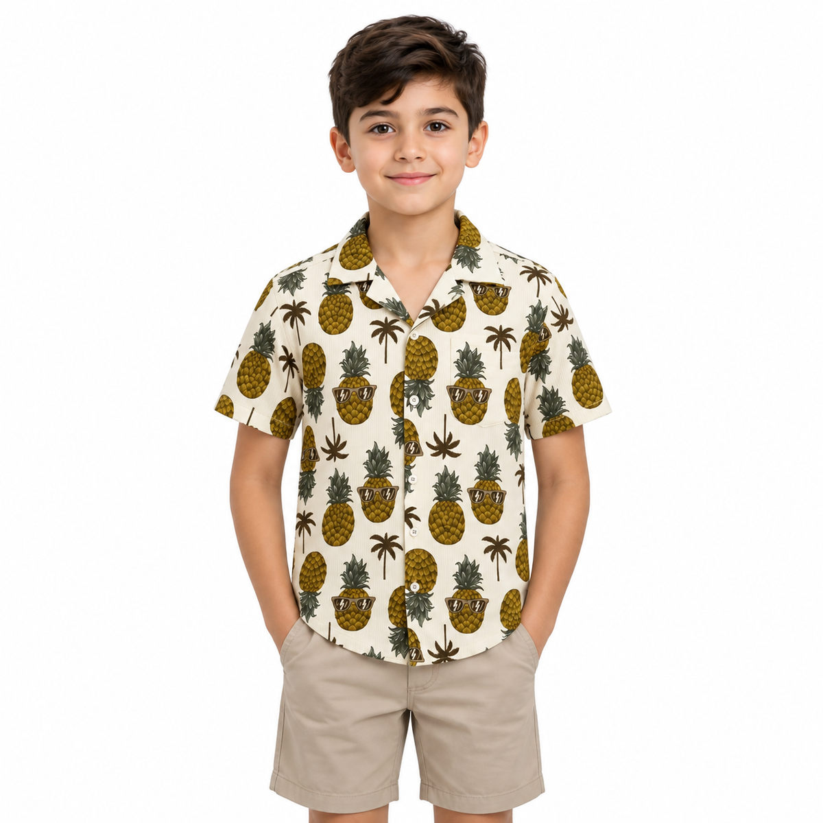 Boy Short Sleeve Pineapple Print Button Front Shirt