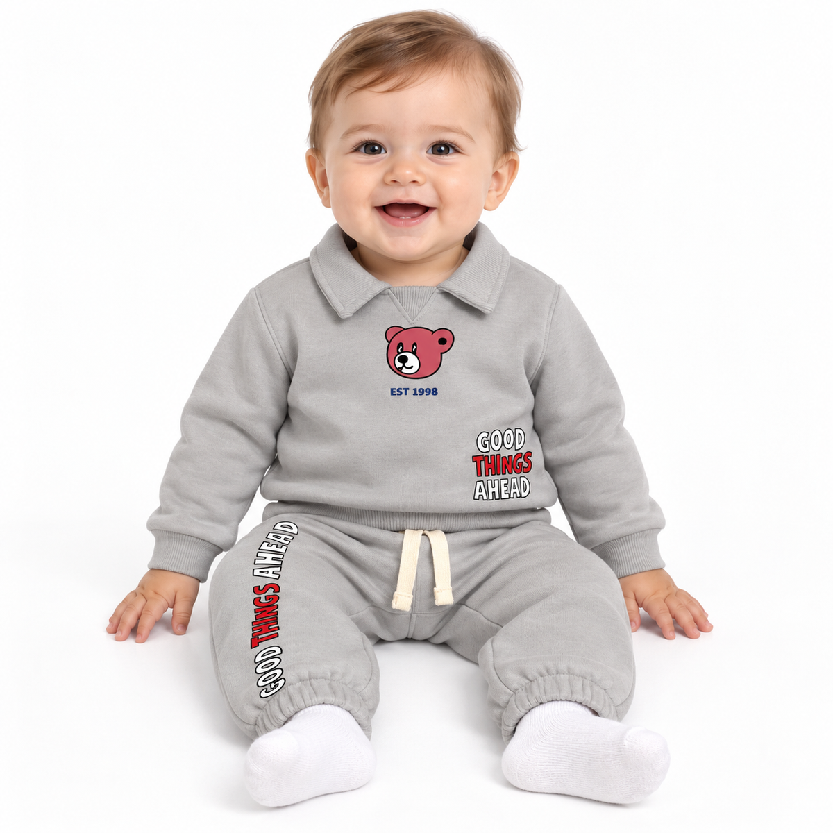Bear Print Sweatshirt And Jogger Set