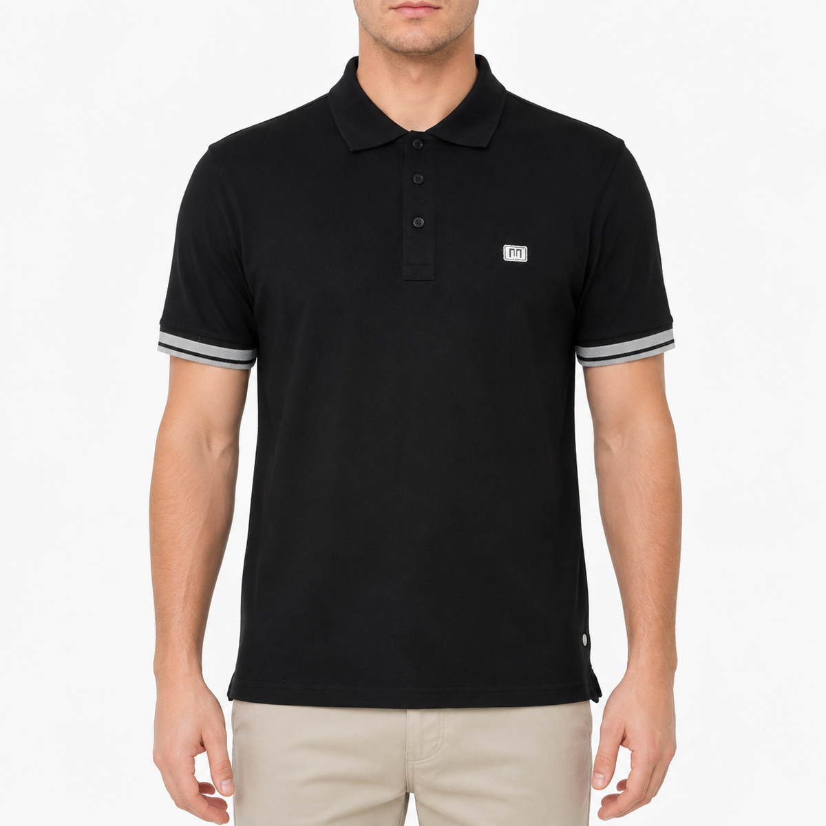 Men Short Sleeve Polo Shirt With Striped Cuffs