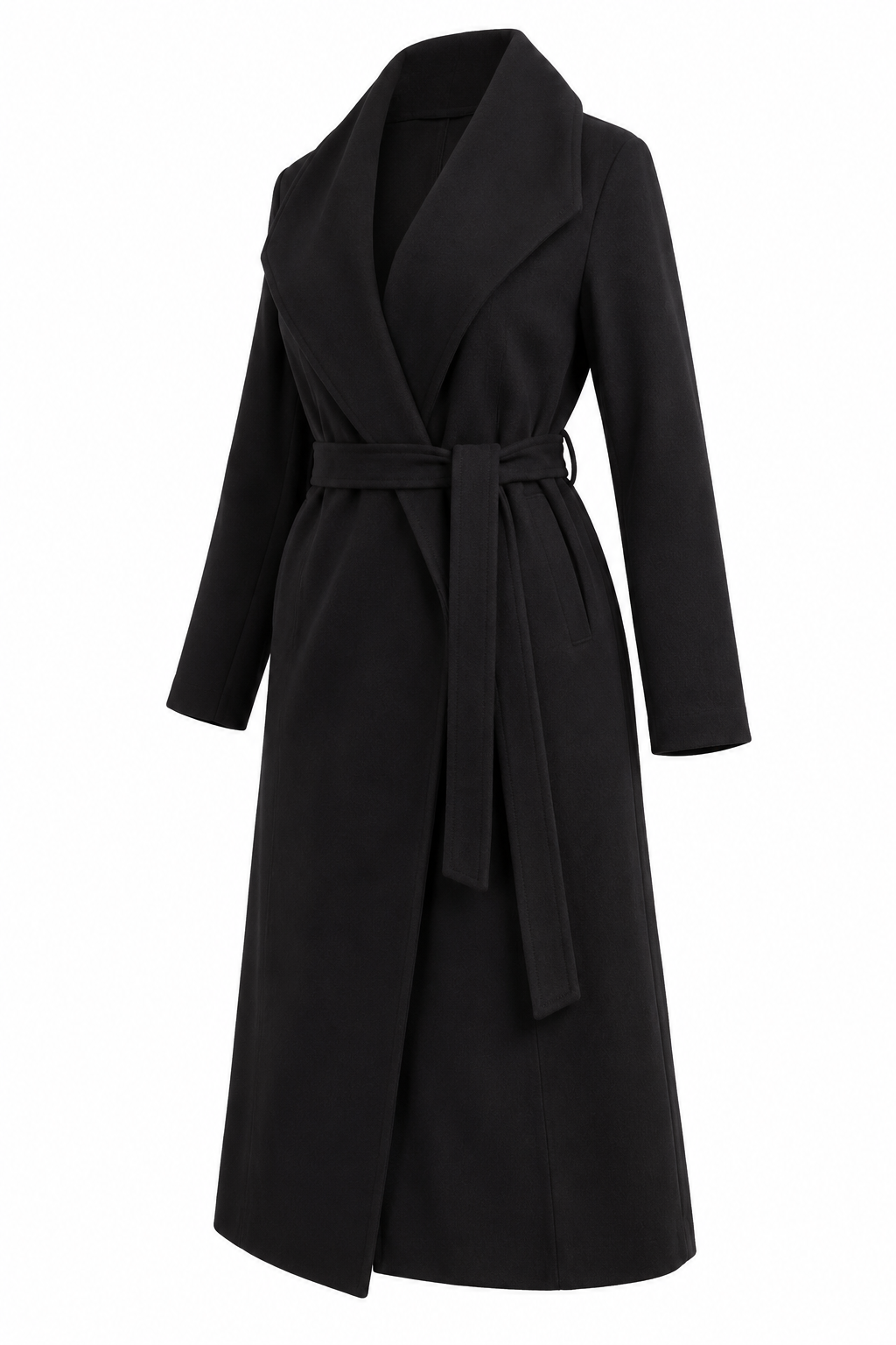 Long Belted Coat With Wide Lapels