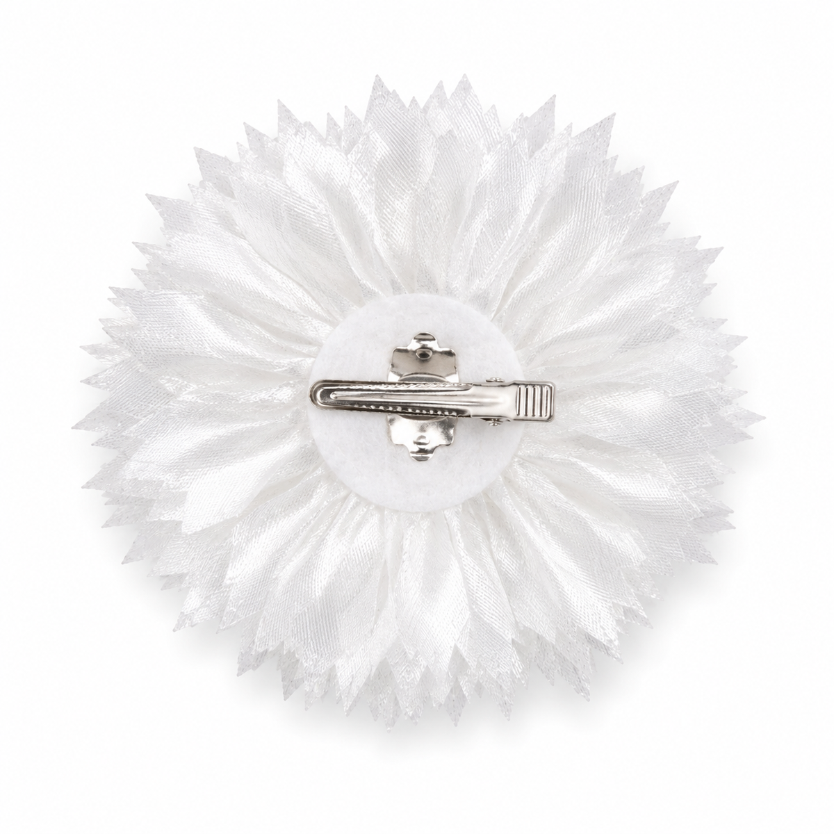 Floral hair clip with rose centerpiece and satin petals