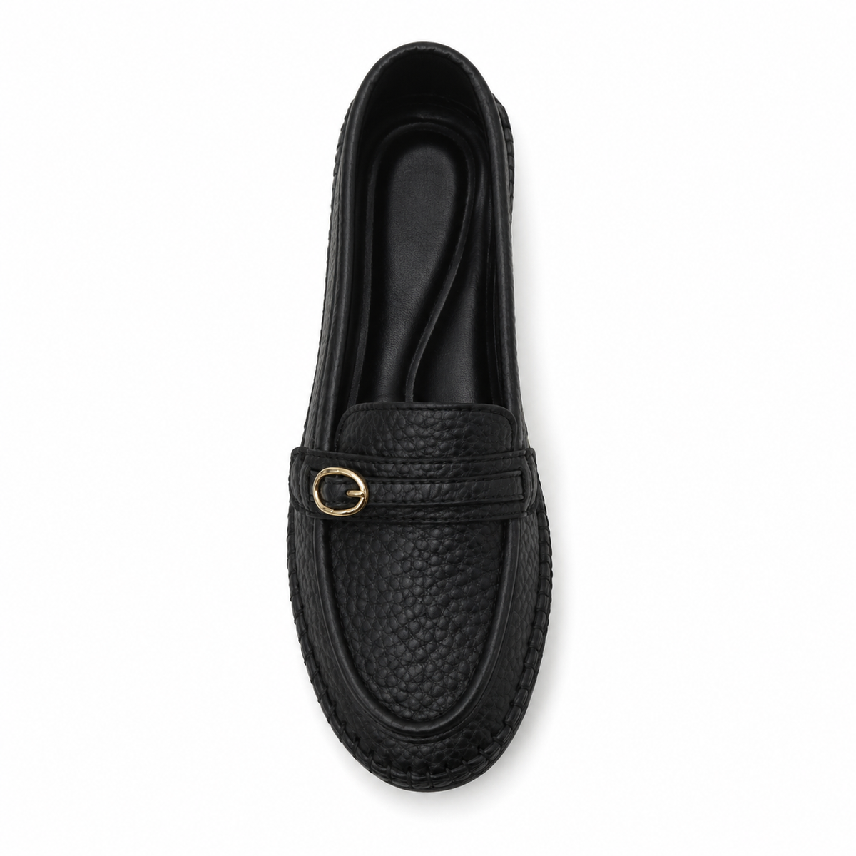 Women Textured Loafers With Metal Buckle