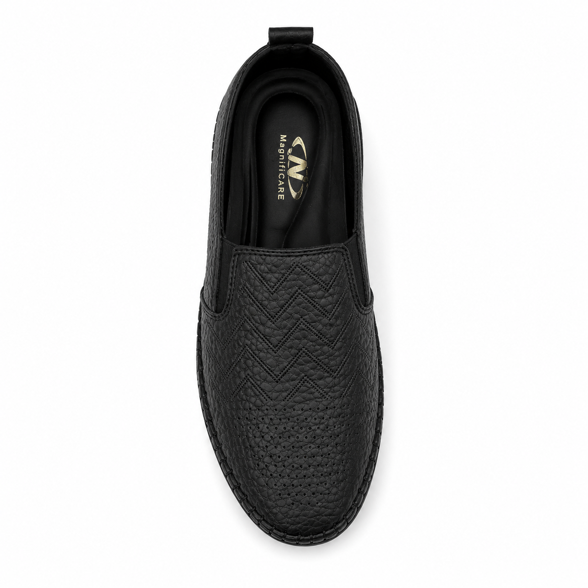 Slip-on flats with perforated geometric details