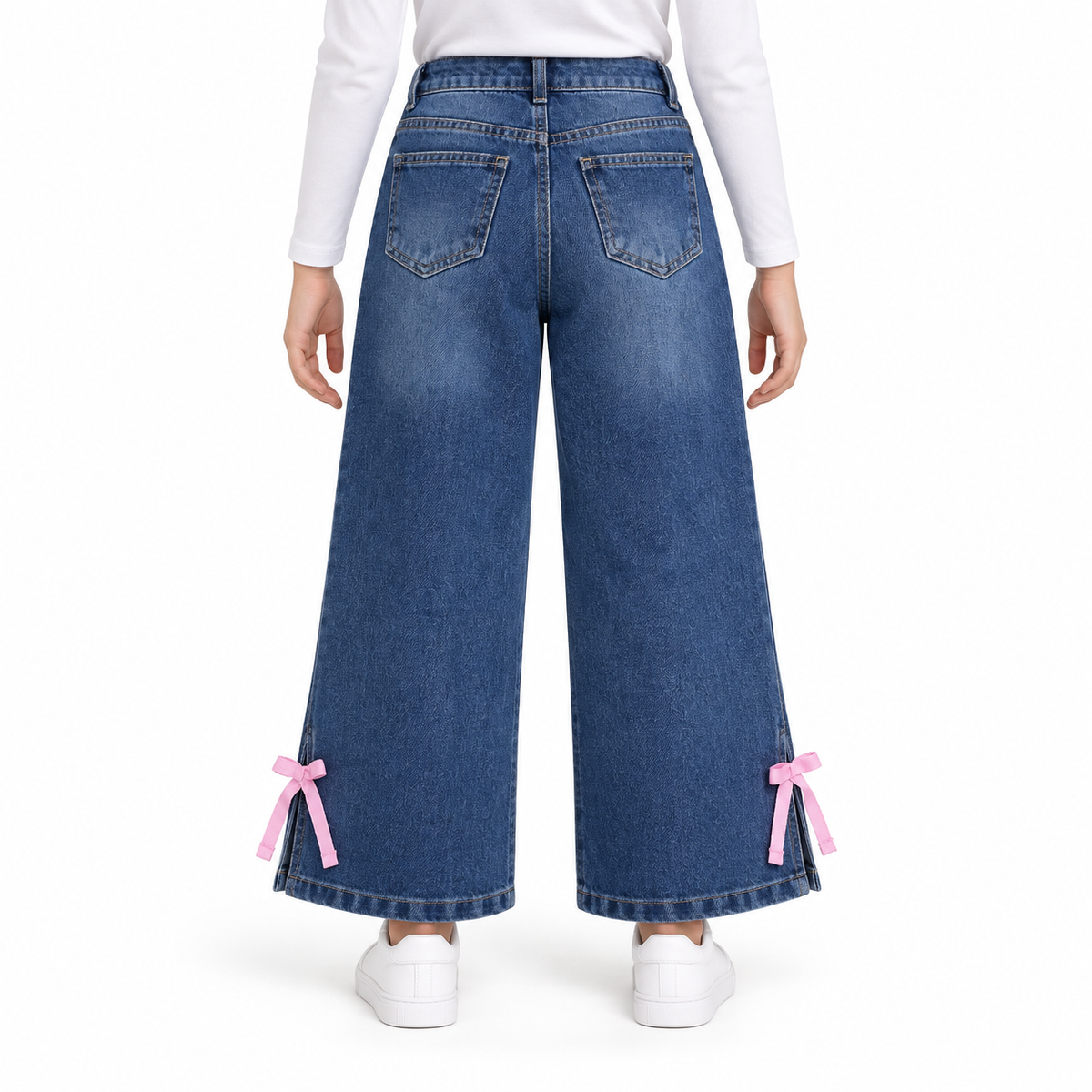 Girls Wide-Leg Jeans With Bow Details