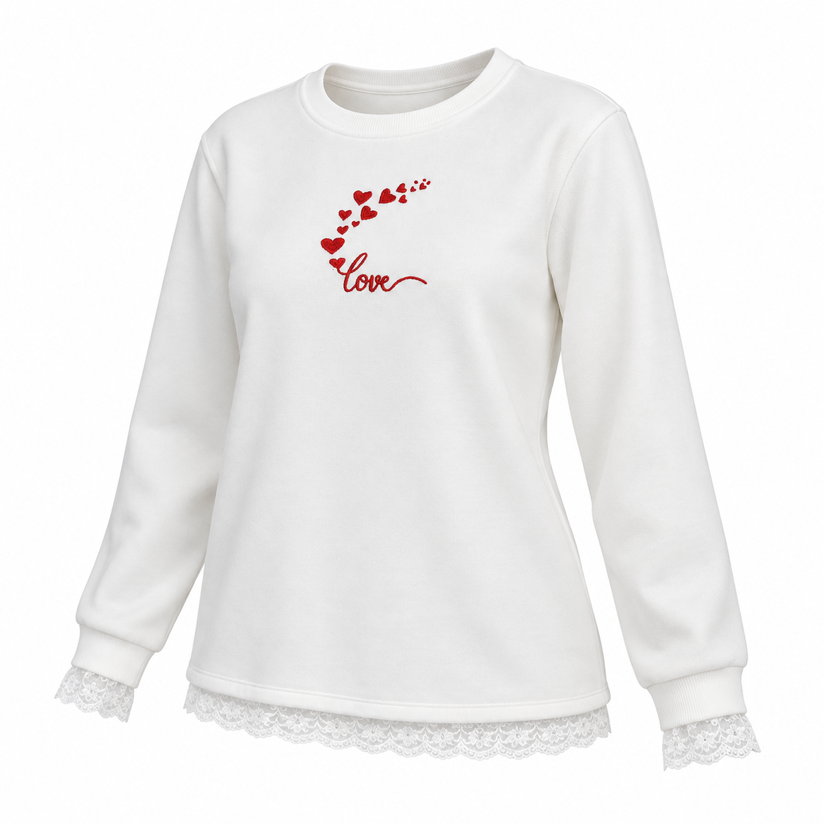 Lace Trim Heart Graphic Sweatshirt