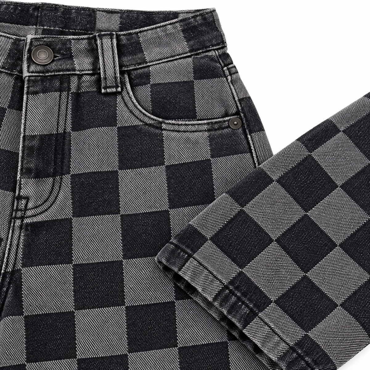 Checkered Wide Leg Jeans