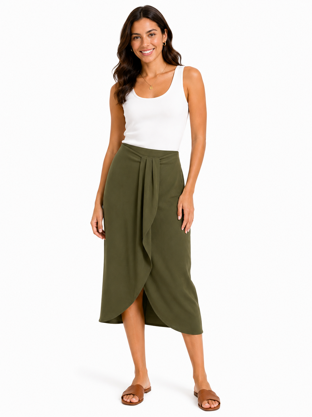 Women Front Drape Midi Skirt