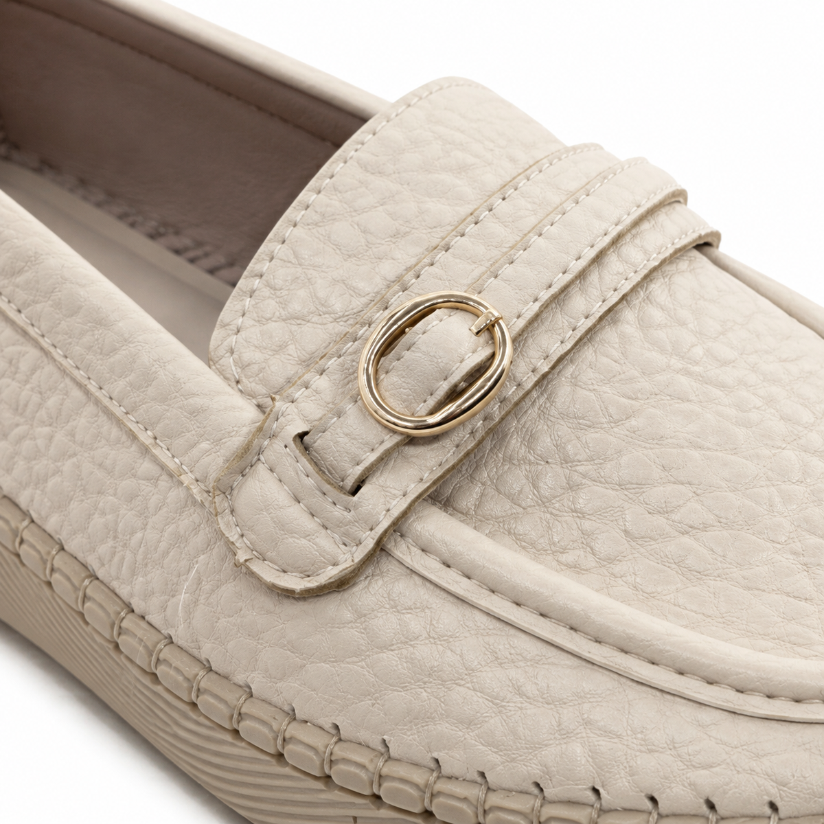 Women Textured Loafers With Metal Buckle