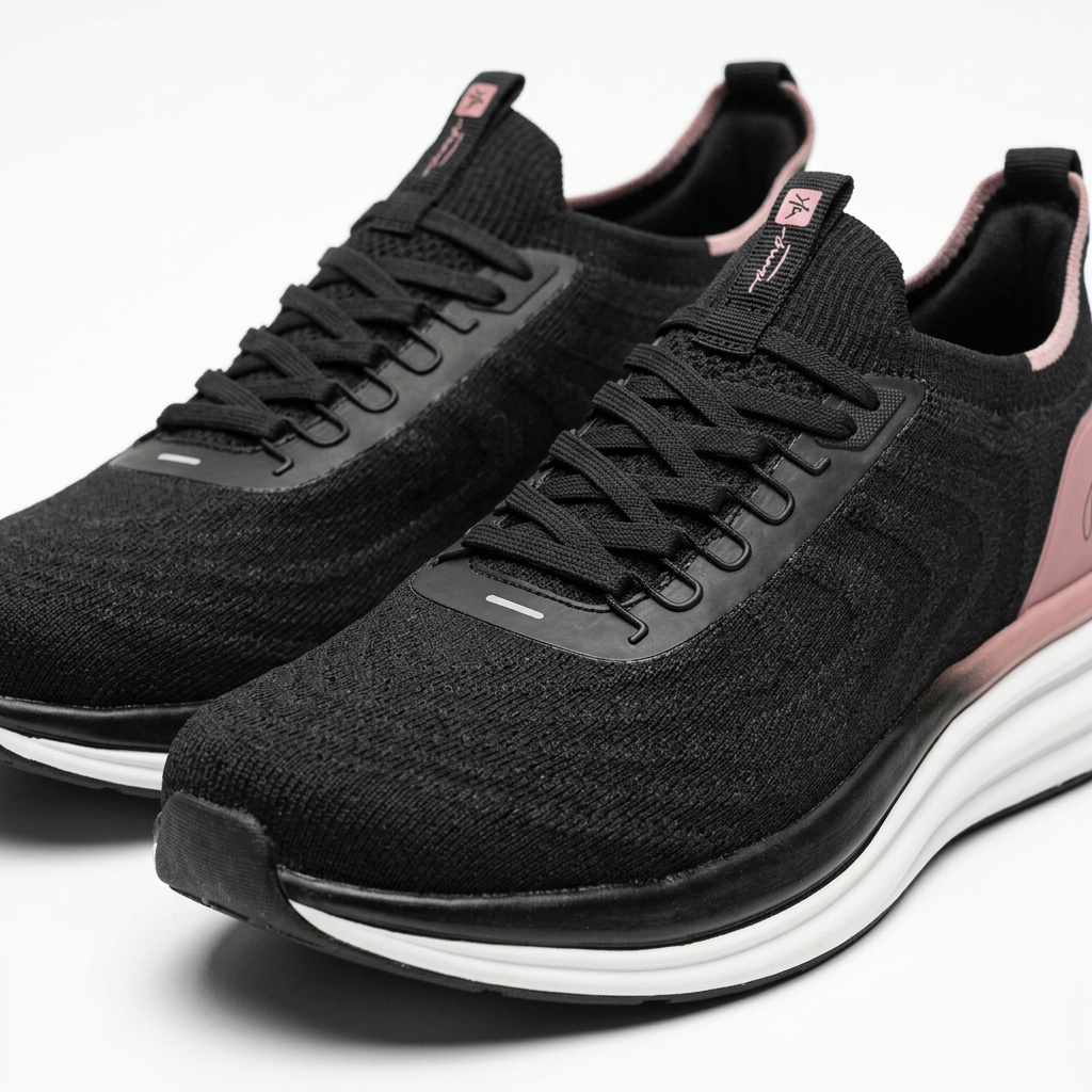 Knit Running Sneakers With Blush Heel Panel