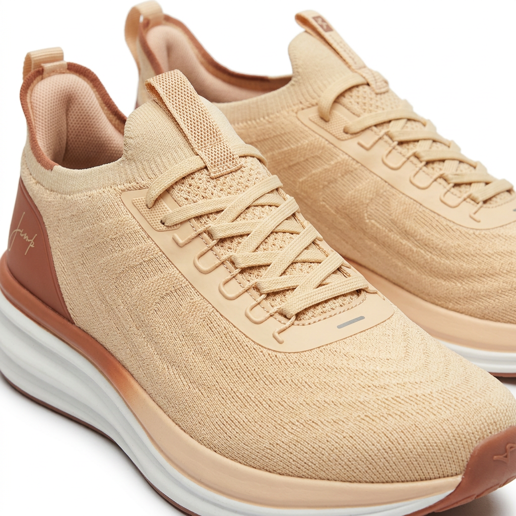 Knit Running Sneakers With Blush Heel Panel
