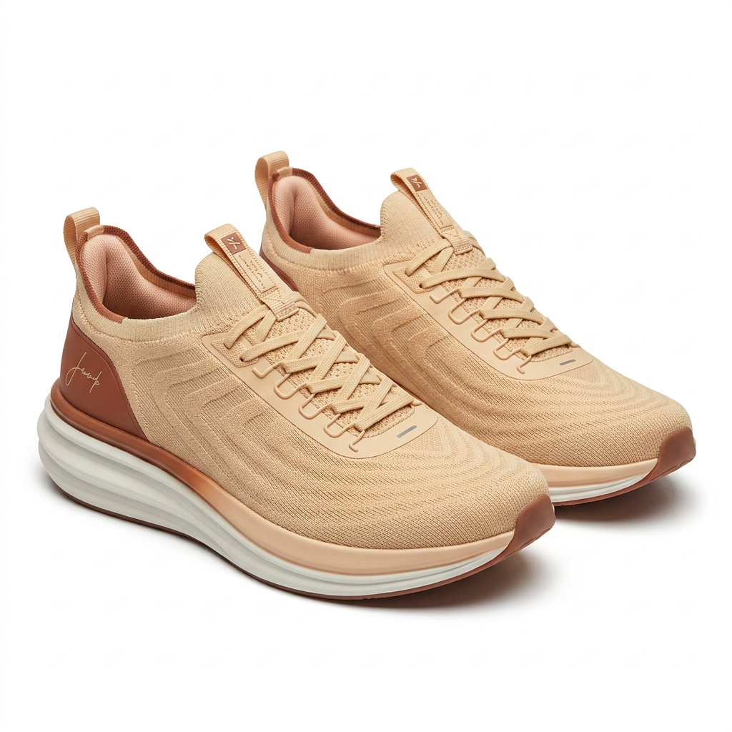 Knit Running Sneakers With Blush Heel Panel
