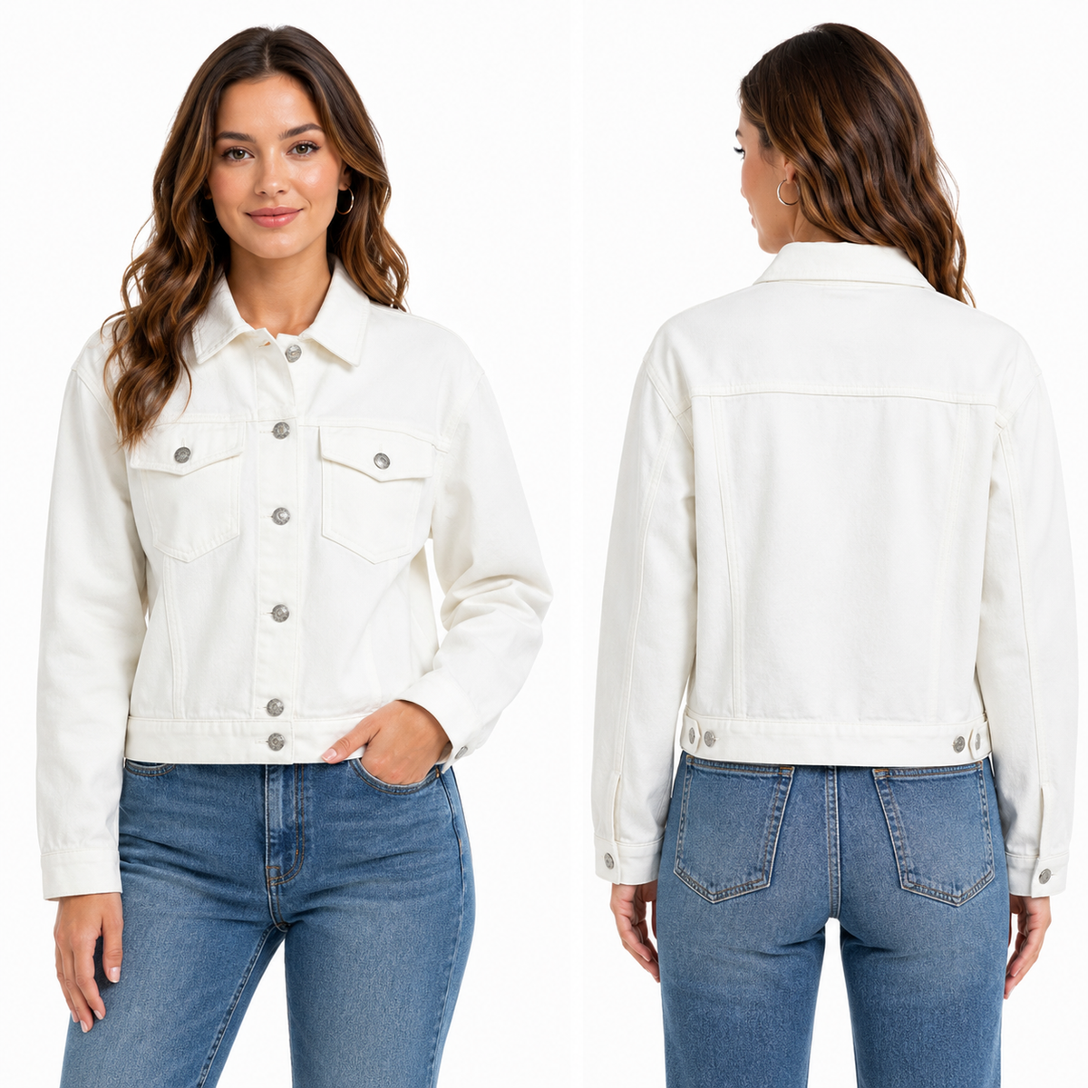 Woman Button Front Jacket With Flap Pockets