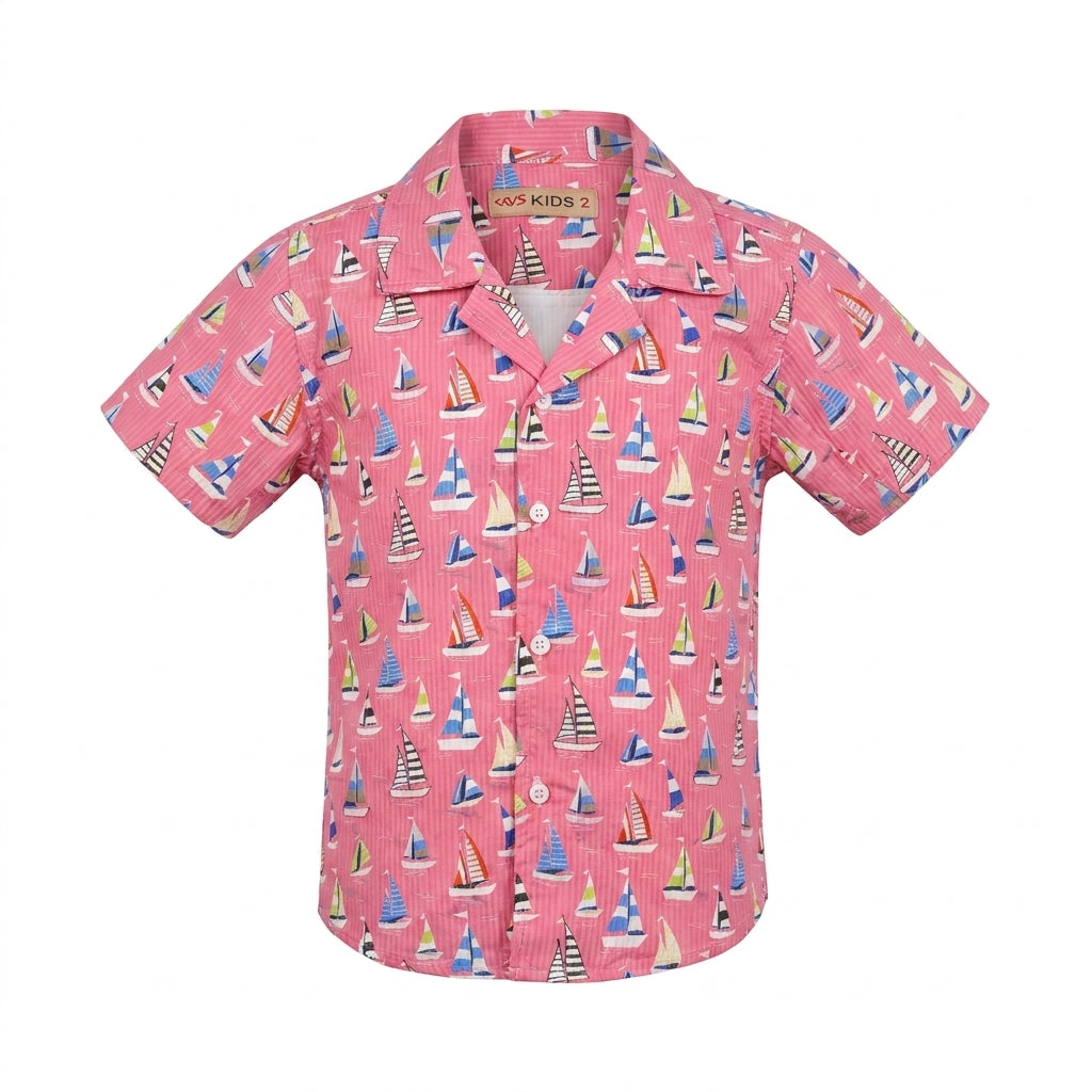 Boys Sailboat Print Short Sleeve Shirt