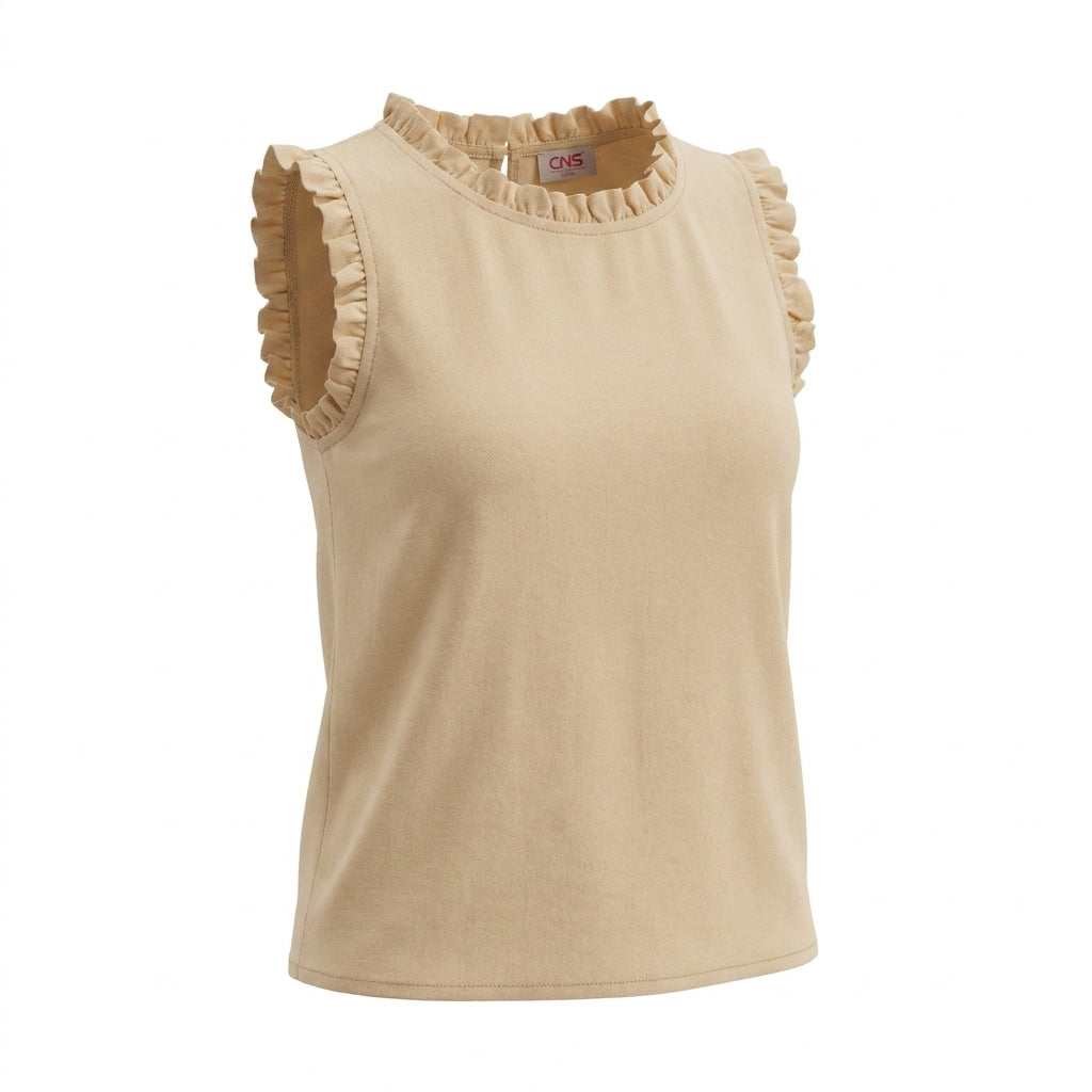 Girls Sleeveless Ruffle Neck Top