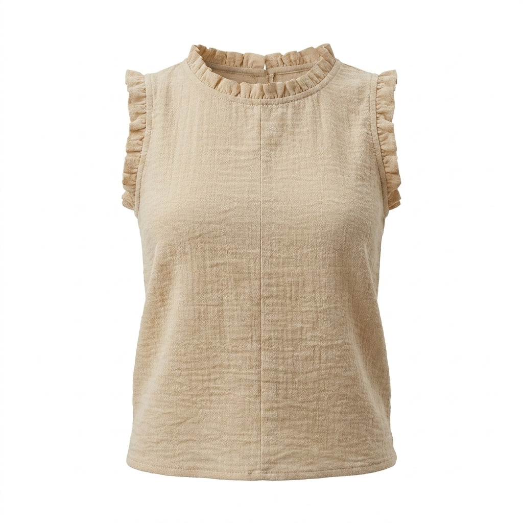Girls Sleeveless Ruffle Neck Top