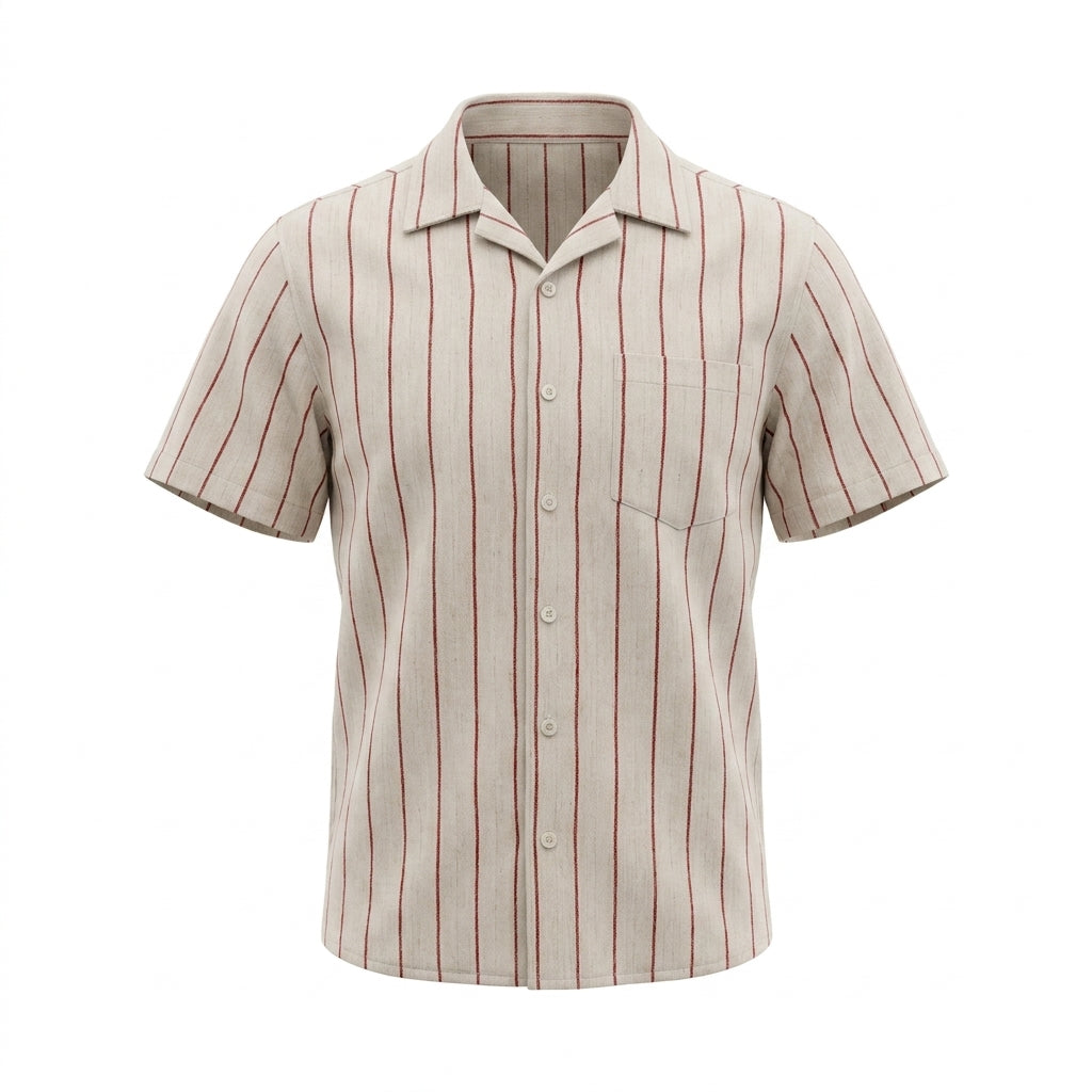 Men Striped Short Sleeve Linen Look Shirt